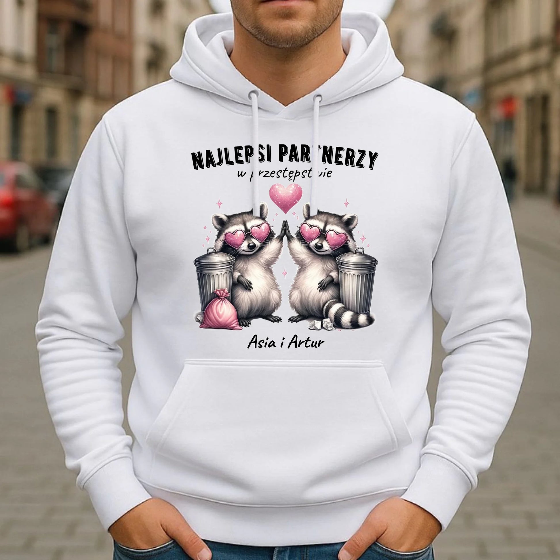 Bluza męska z kapturem dla par - Najlepsi partnerzy w przestępstwie - personalizowana W27 - StoryCups.pl