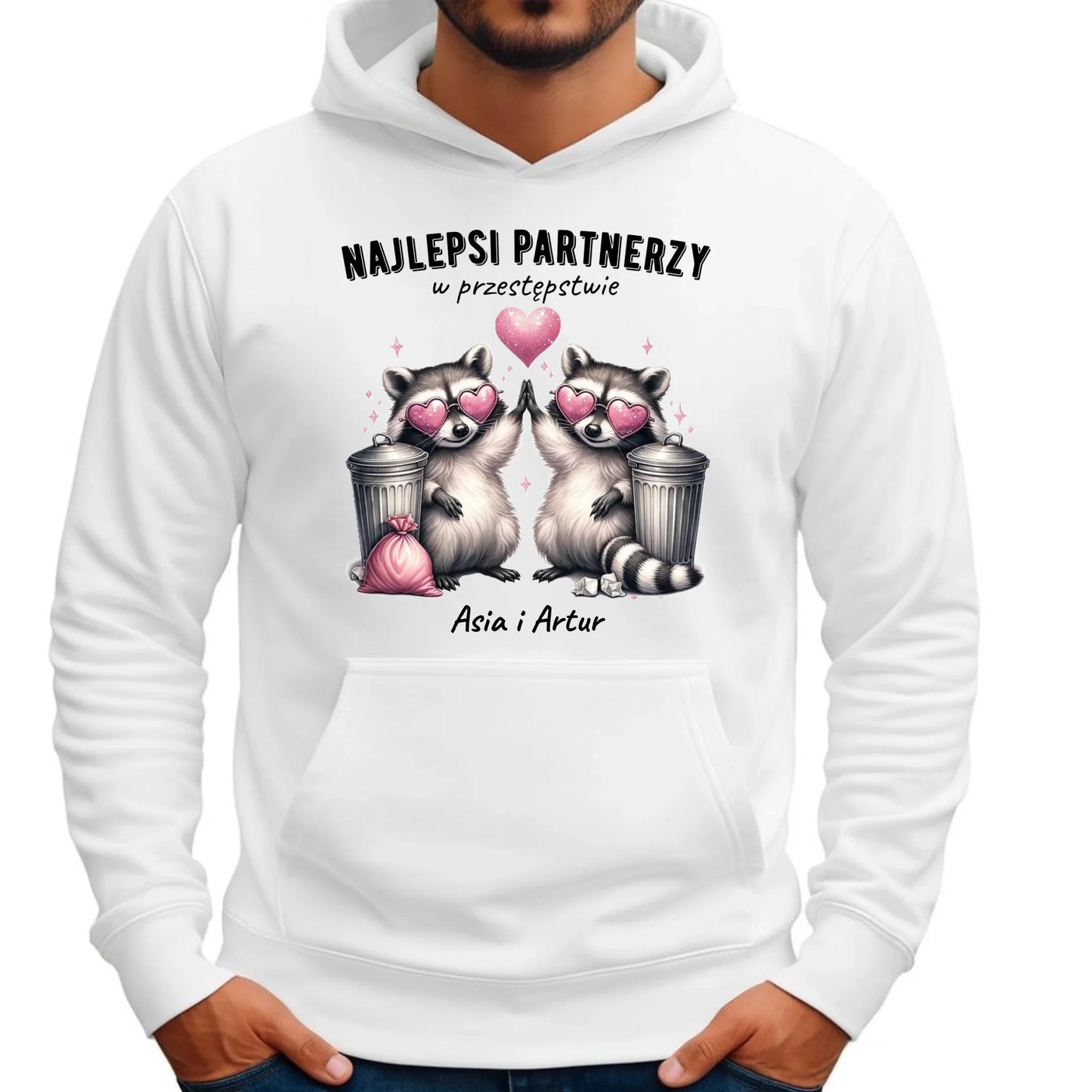 Bluza męska z kapturem dla par - Najlepsi partnerzy w przestępstwie - personalizowana W27 - StoryCups.pl