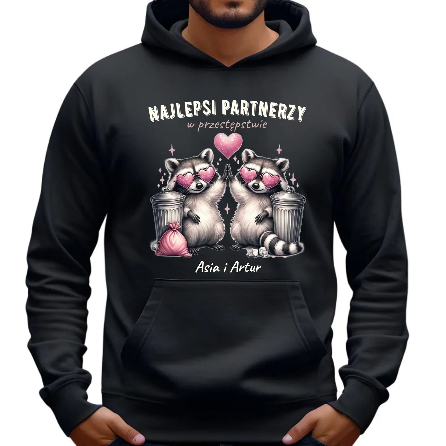 Bluza męska z kapturem dla par - Najlepsi partnerzy w przestępstwie - personalizowana W27 - StoryCups.pl