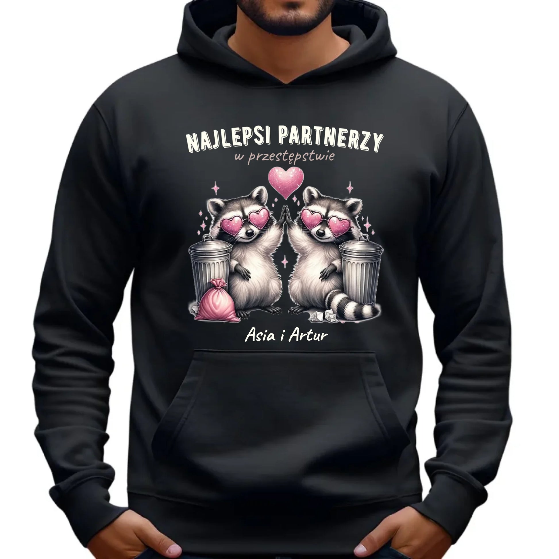 Bluza męska z kapturem dla par - Najlepsi partnerzy w przestępstwie - personalizowana W27 - StoryCups.pl