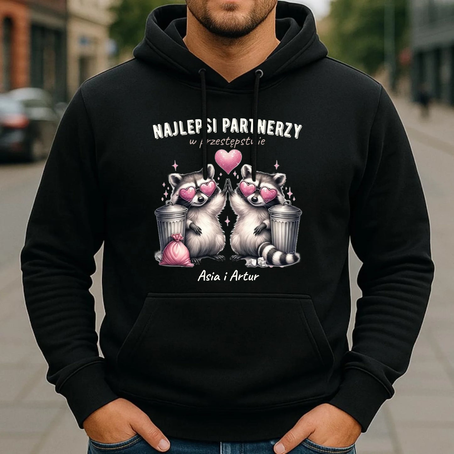 Bluza męska z kapturem dla par - Najlepsi partnerzy w przestępstwie - personalizowana W27 - StoryCups.pl