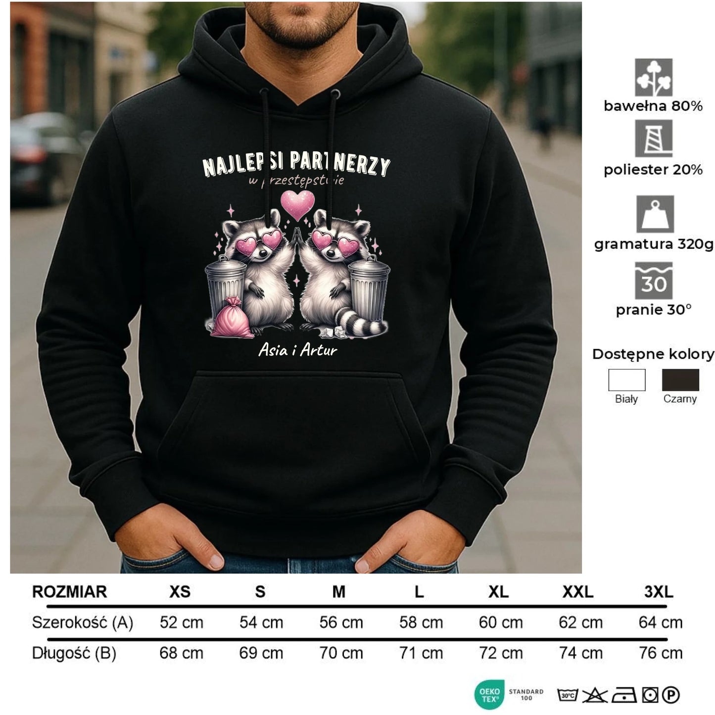 Bluza męska z kapturem dla par - Najlepsi partnerzy w przestępstwie - personalizowana W27 - StoryCups.pl
