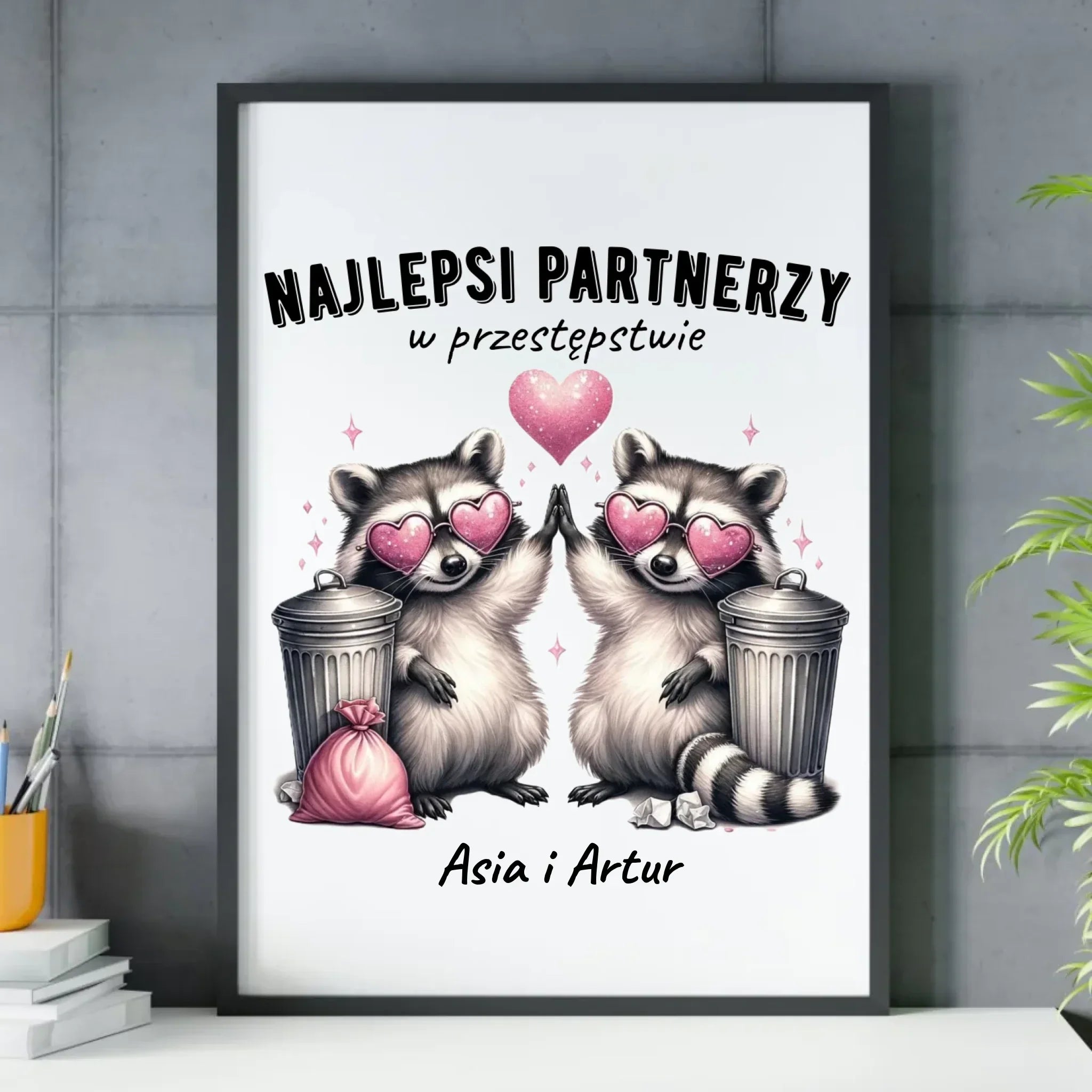 Plakat w ramie dla par - Najlepsi partnerzy w przestępstwie - personalizowany W27 - StoryCups.pl