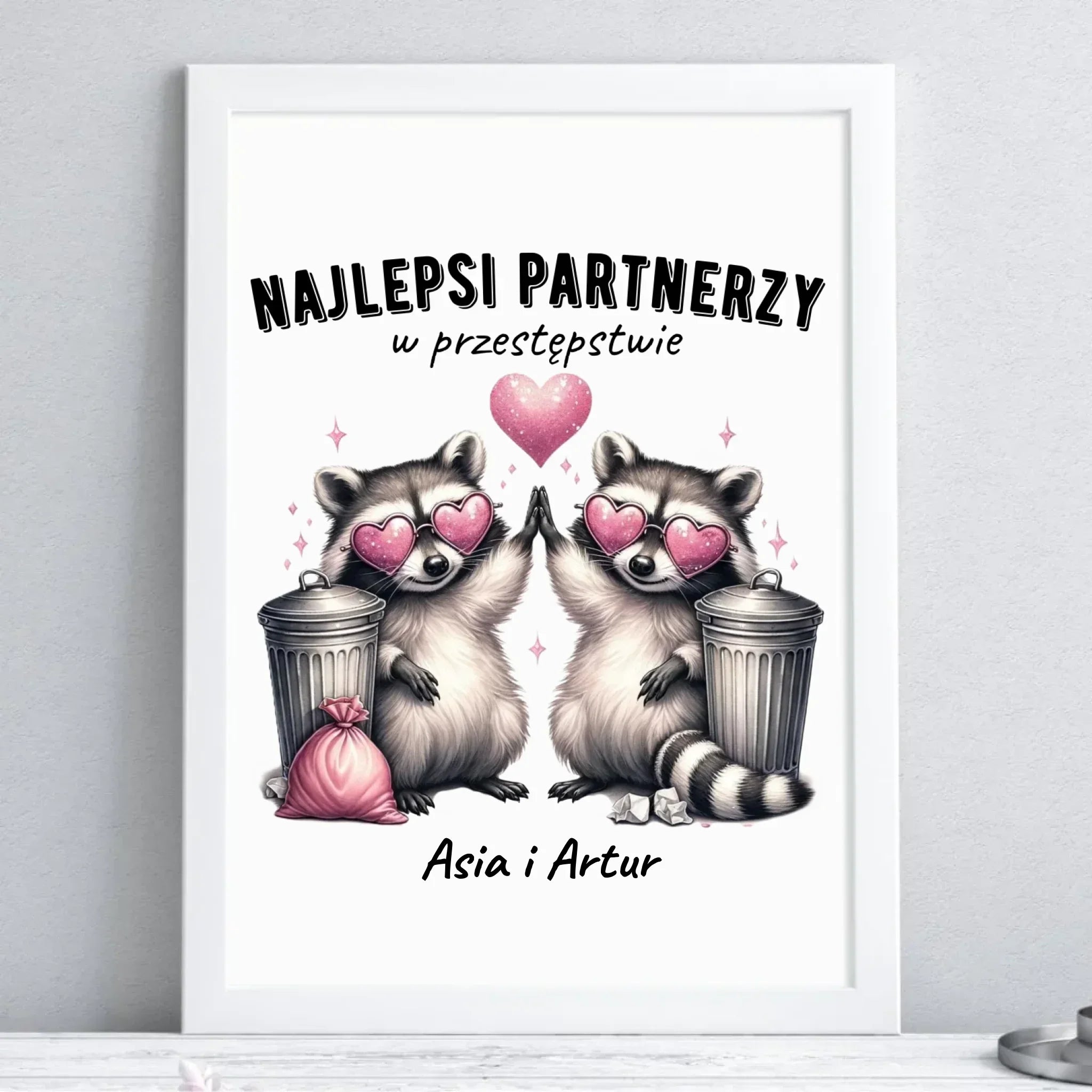 Plakat w ramie dla par - Najlepsi partnerzy w przestępstwie - personalizowany W27 - StoryCups.pl