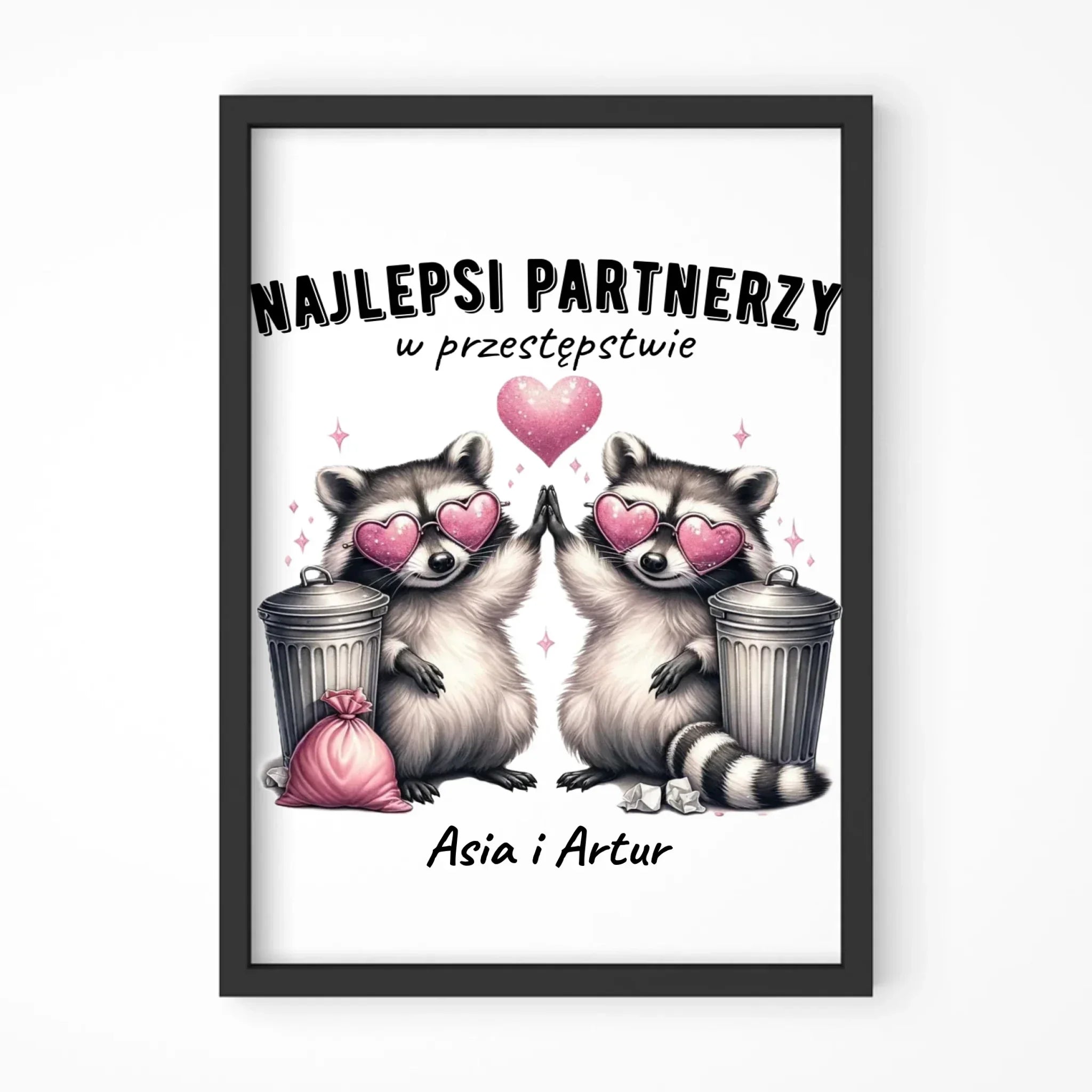 Plakat w ramie dla par - Najlepsi partnerzy w przestępstwie - personalizowany W27 - StoryCups.pl