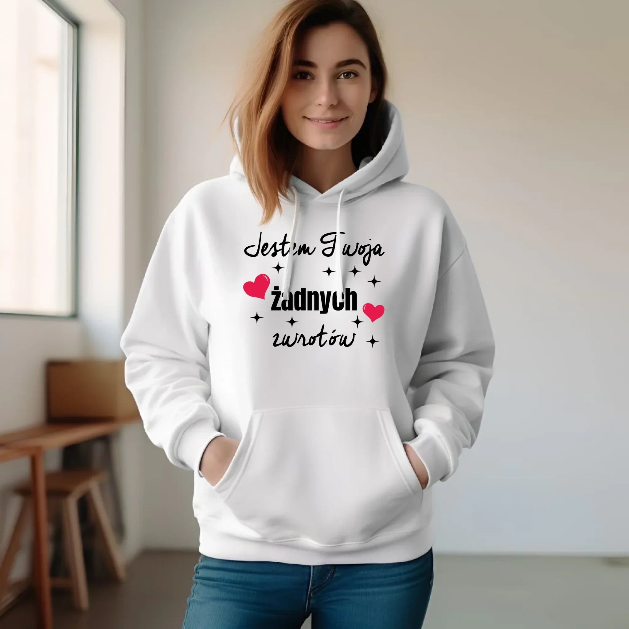 Bluza damska z kapturem dla par - Jestem Twoja żadnych zwrotów W28 - StoryCups.pl