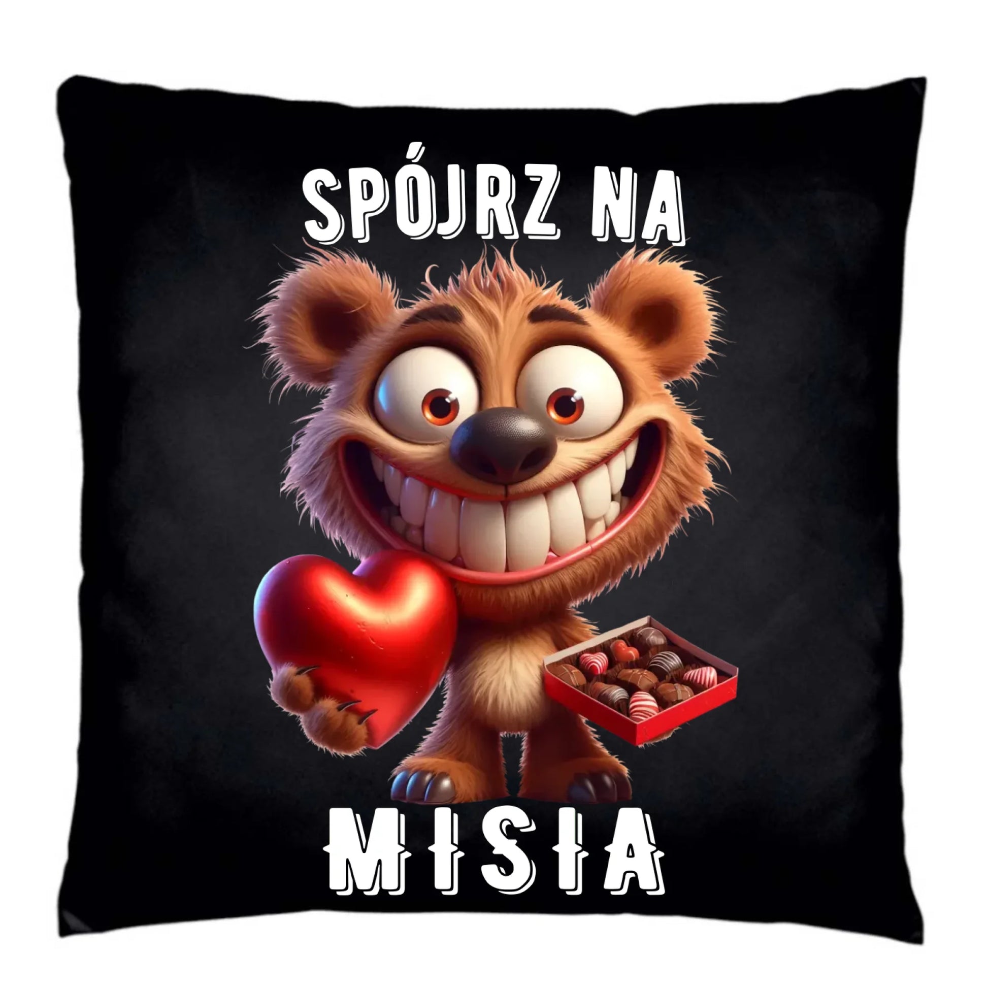 Poduszka dekoracyjna na Walentynki - Spójrz na Misia W31 - StoryCups.pl