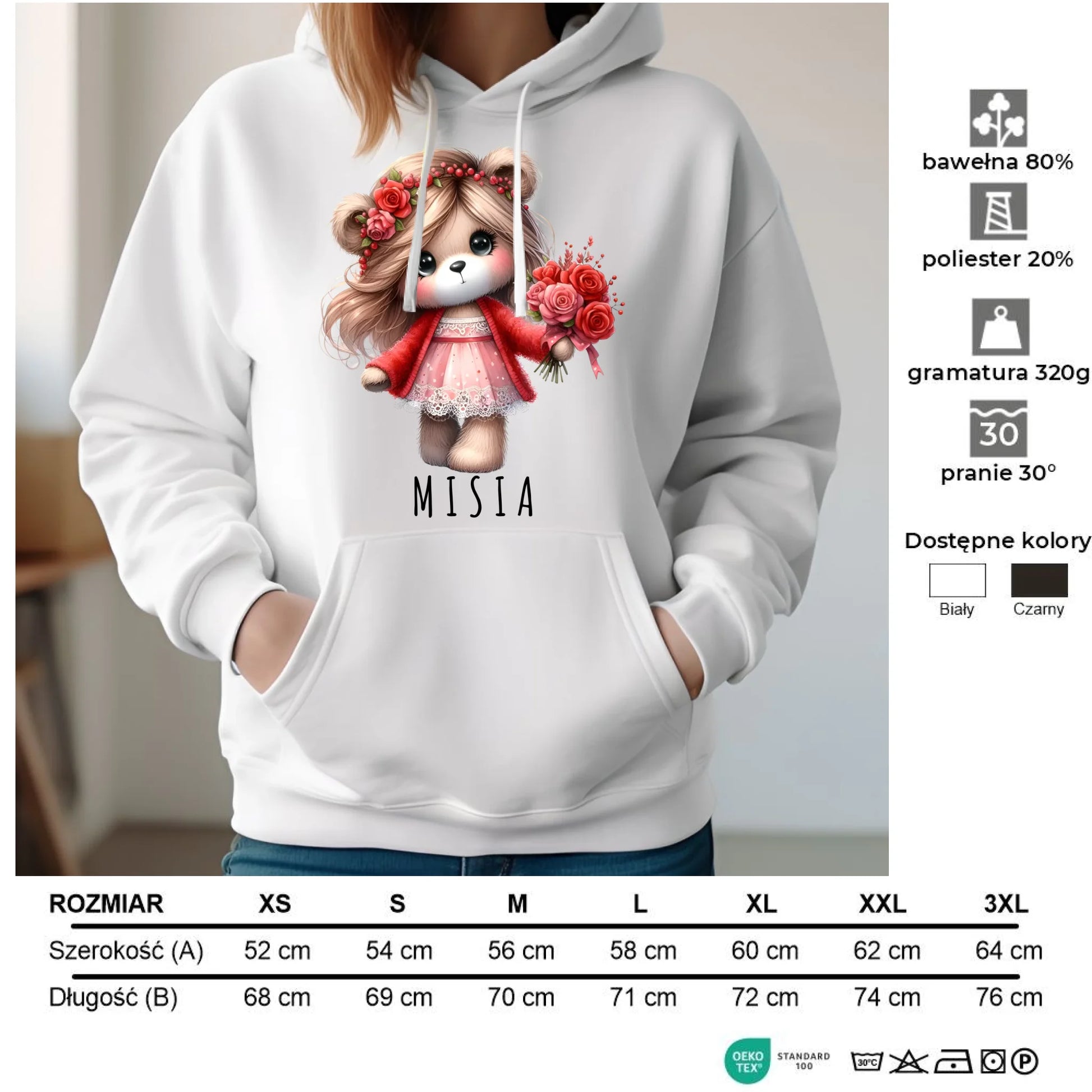 Bluza damska z kapturem - Misia W35 - StoryCups.pl