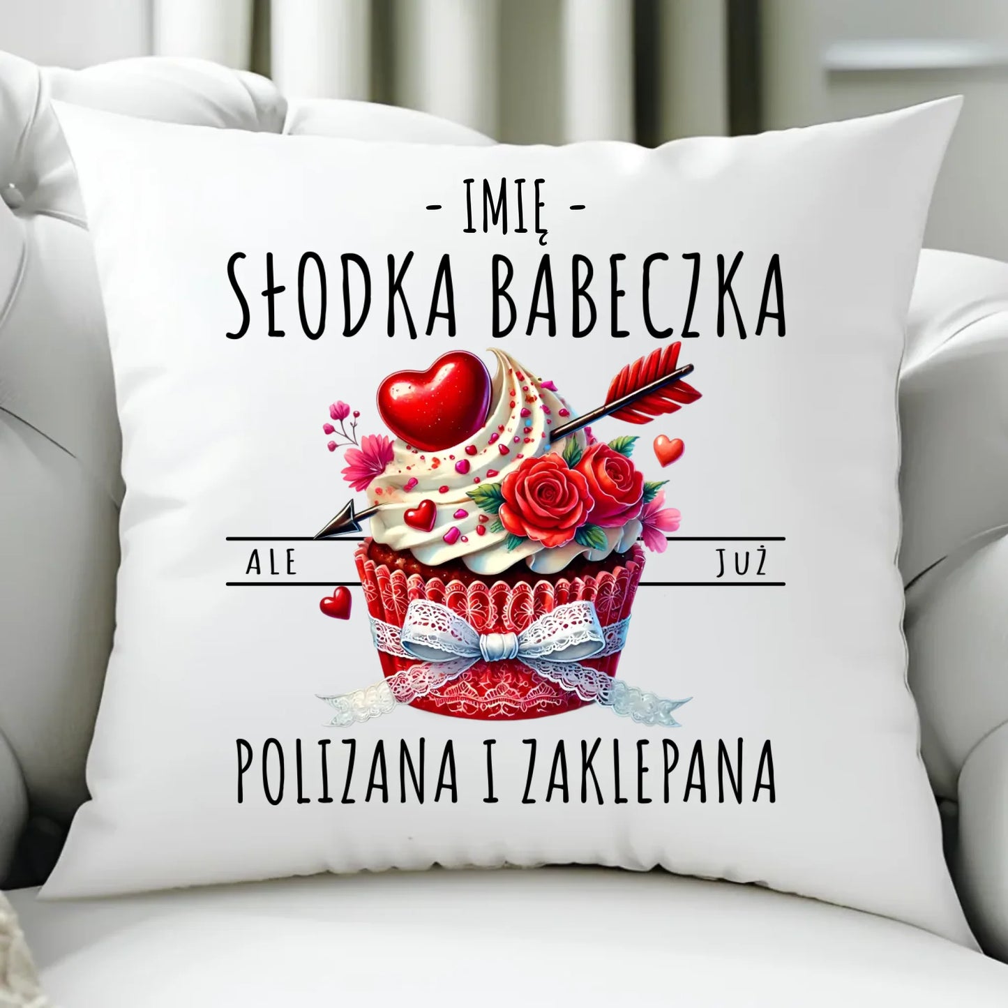 Poduszka - Słodka babeczka polizana i zaklepana - personalizowana W37 - StoryCups.pl
