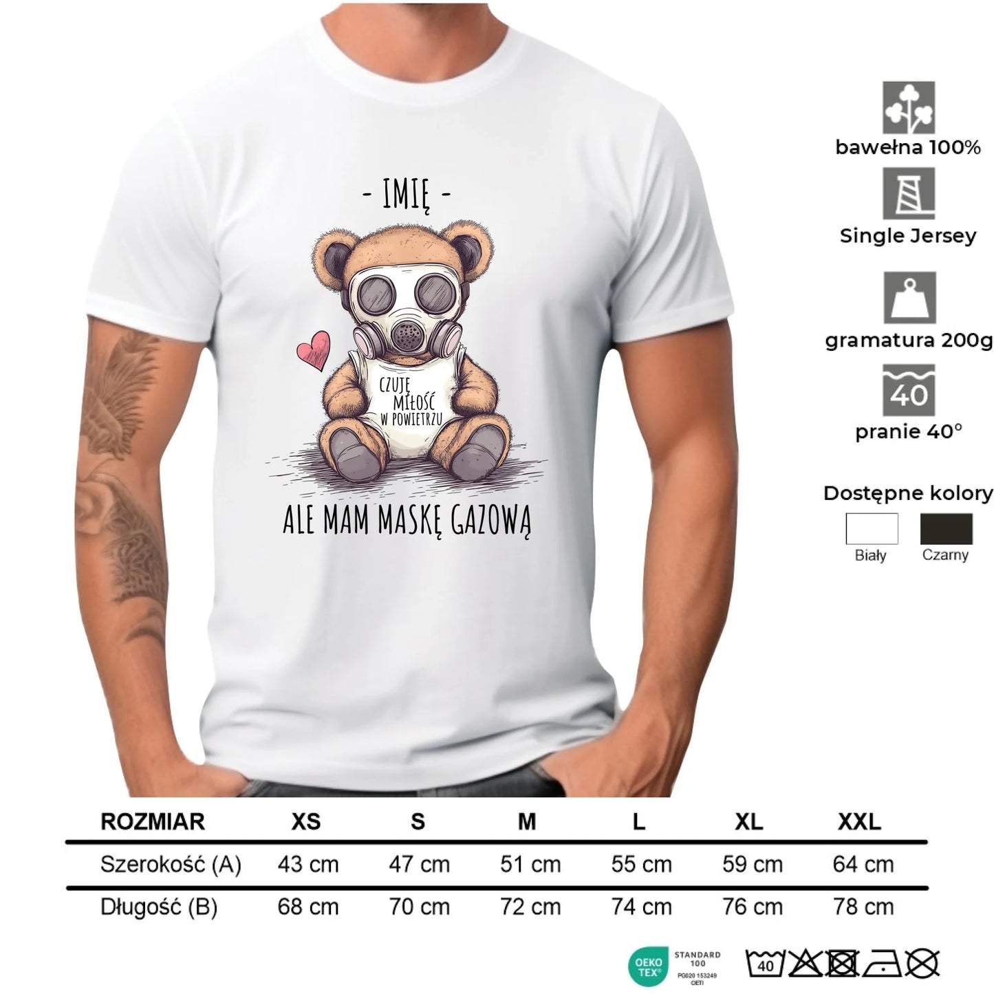 Koszulka męska - Miś w masce gazowej - Czuję miłość w powietrzu - personalizowana W38 - StoryCups.pl