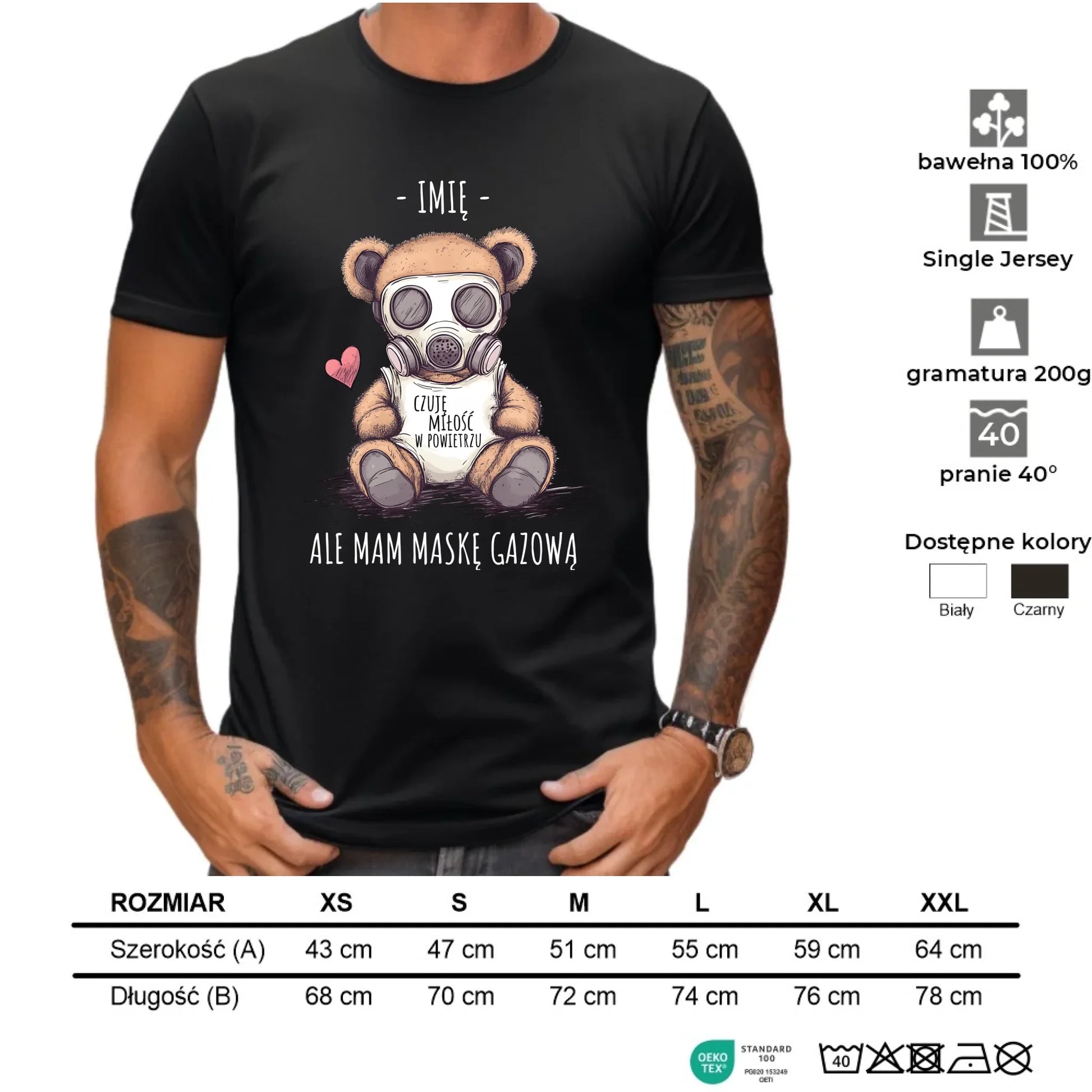 Koszulka męska - Miś w masce gazowej - Czuję miłość w powietrzu - personalizowana W38 - StoryCups.pl