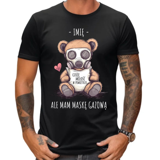 Koszulka męska - Miś w masce gazowej - Czuję miłość w powietrzu - personalizowana W38 - StoryCups.pl