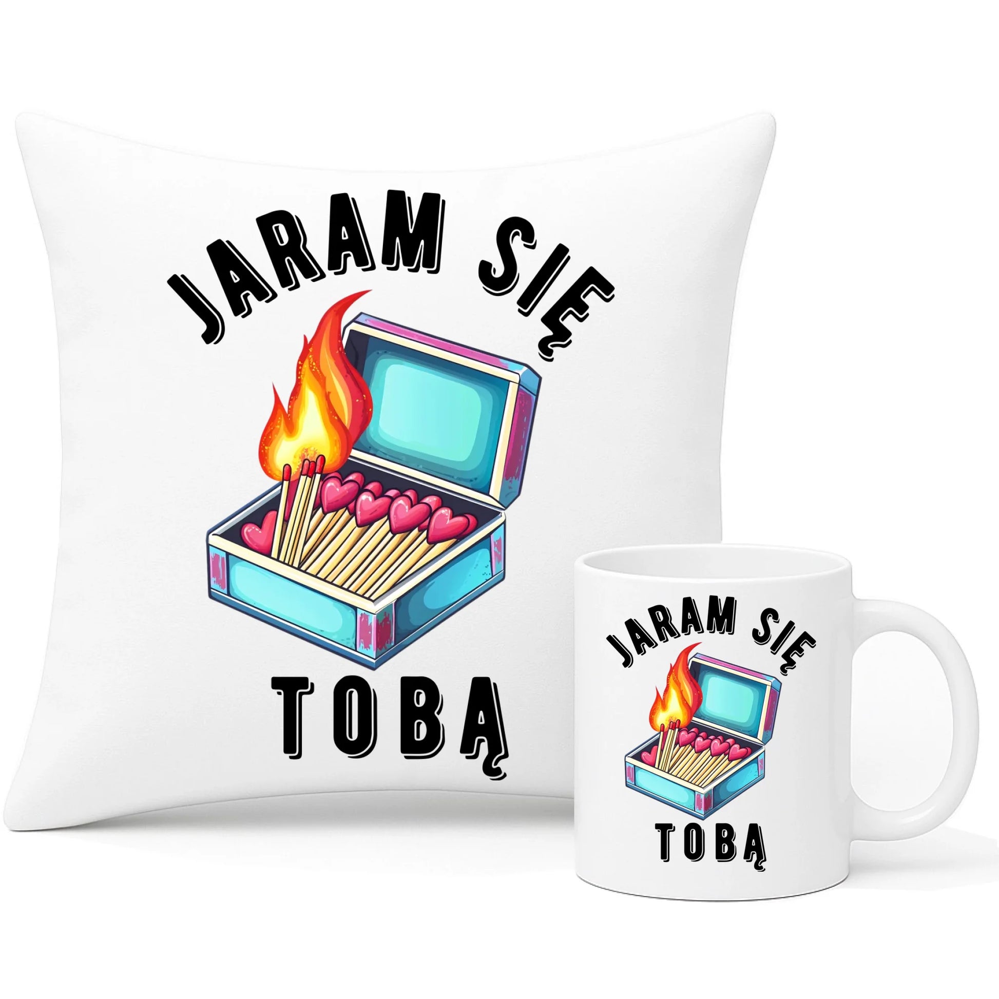 Zestaw poduszka i kubek dla zakochanych - Jaram się Tobą W39 - StoryCups.pl