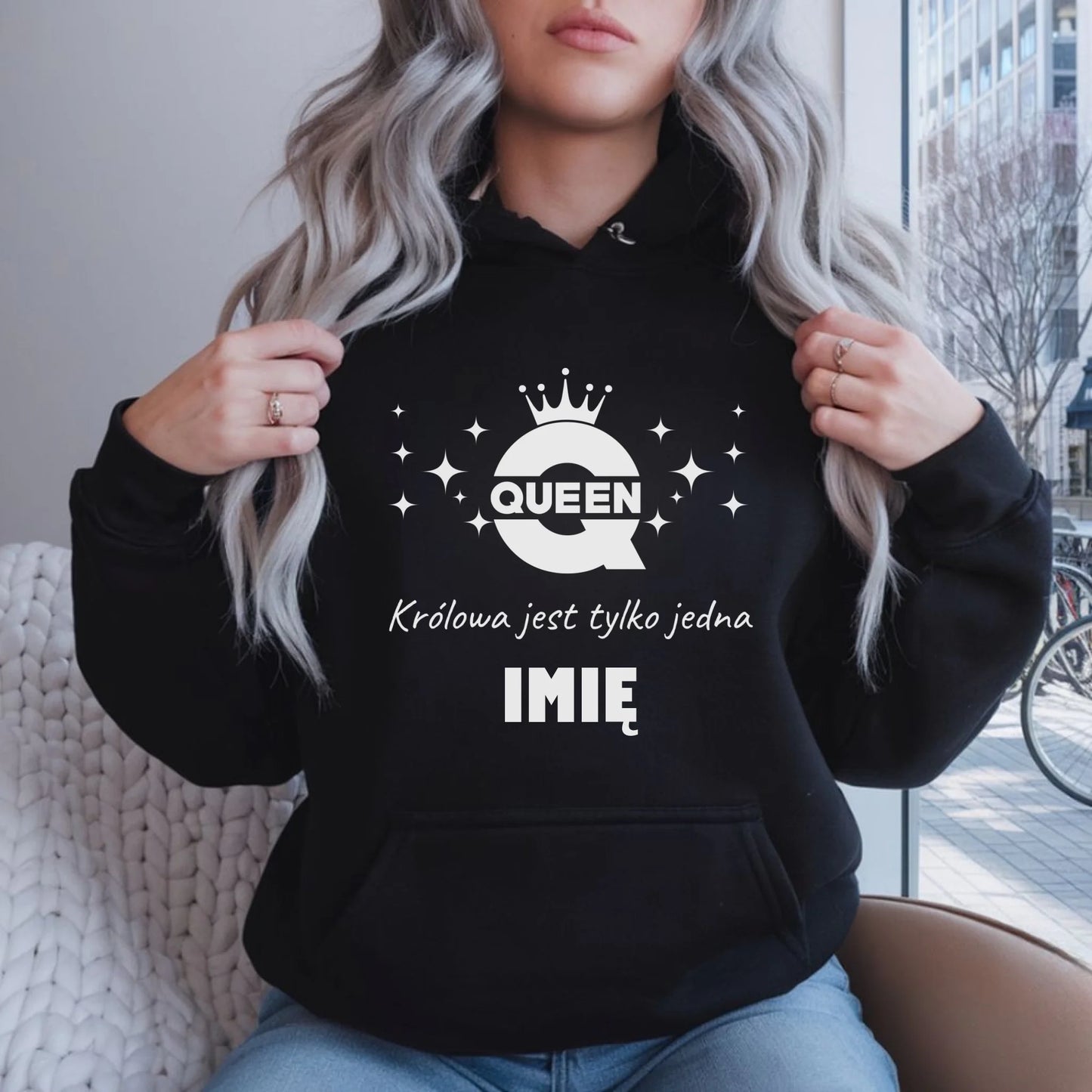Bluza damska z kapturem - Queen Królowa jest tylko jedna - personalizowana W40 - StoryCups.pl
