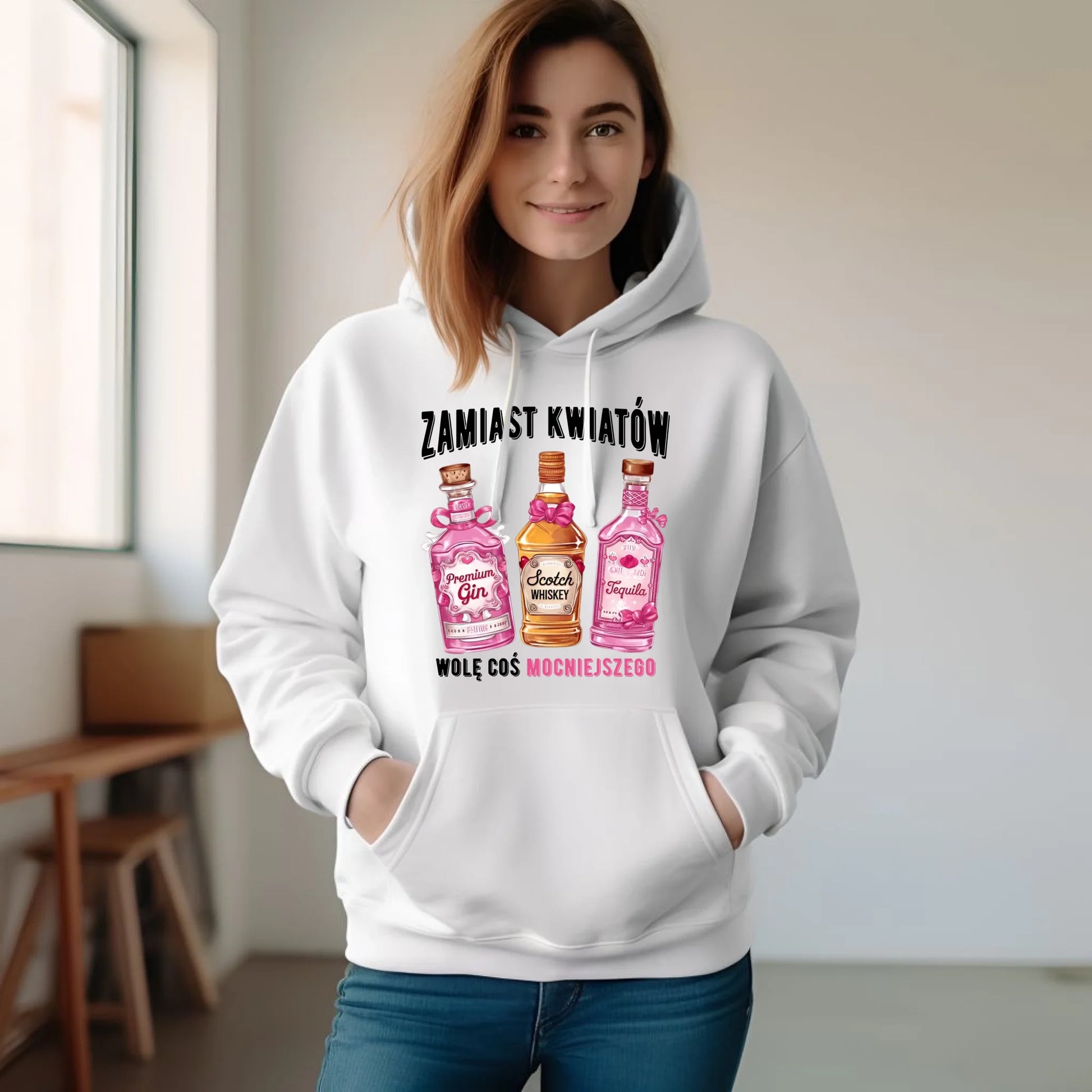 Bluza damska z kapturem - Zamiast kwiatów wolę coś mocniejszego W42 - StoryCups.pl