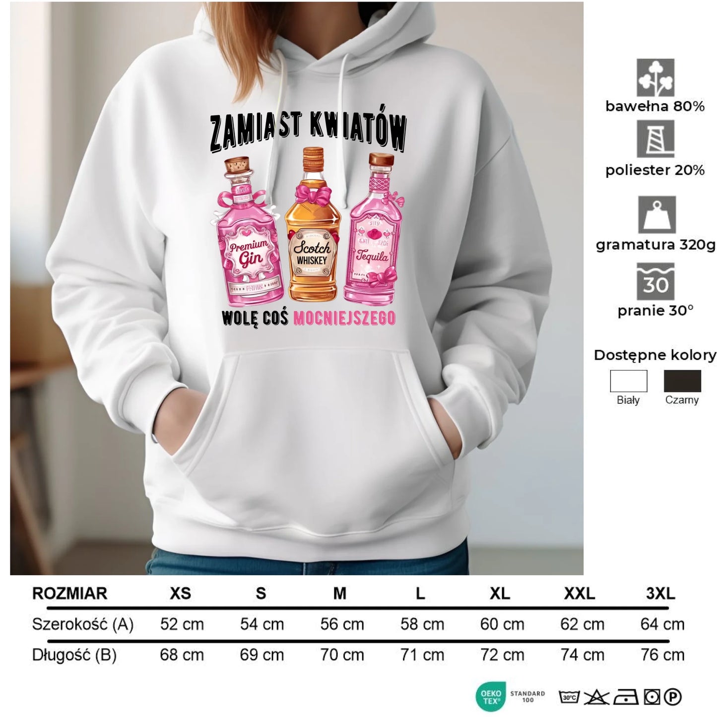 Bluza damska z kapturem - Zamiast kwiatów wolę coś mocniejszego W42 - StoryCups.pl
