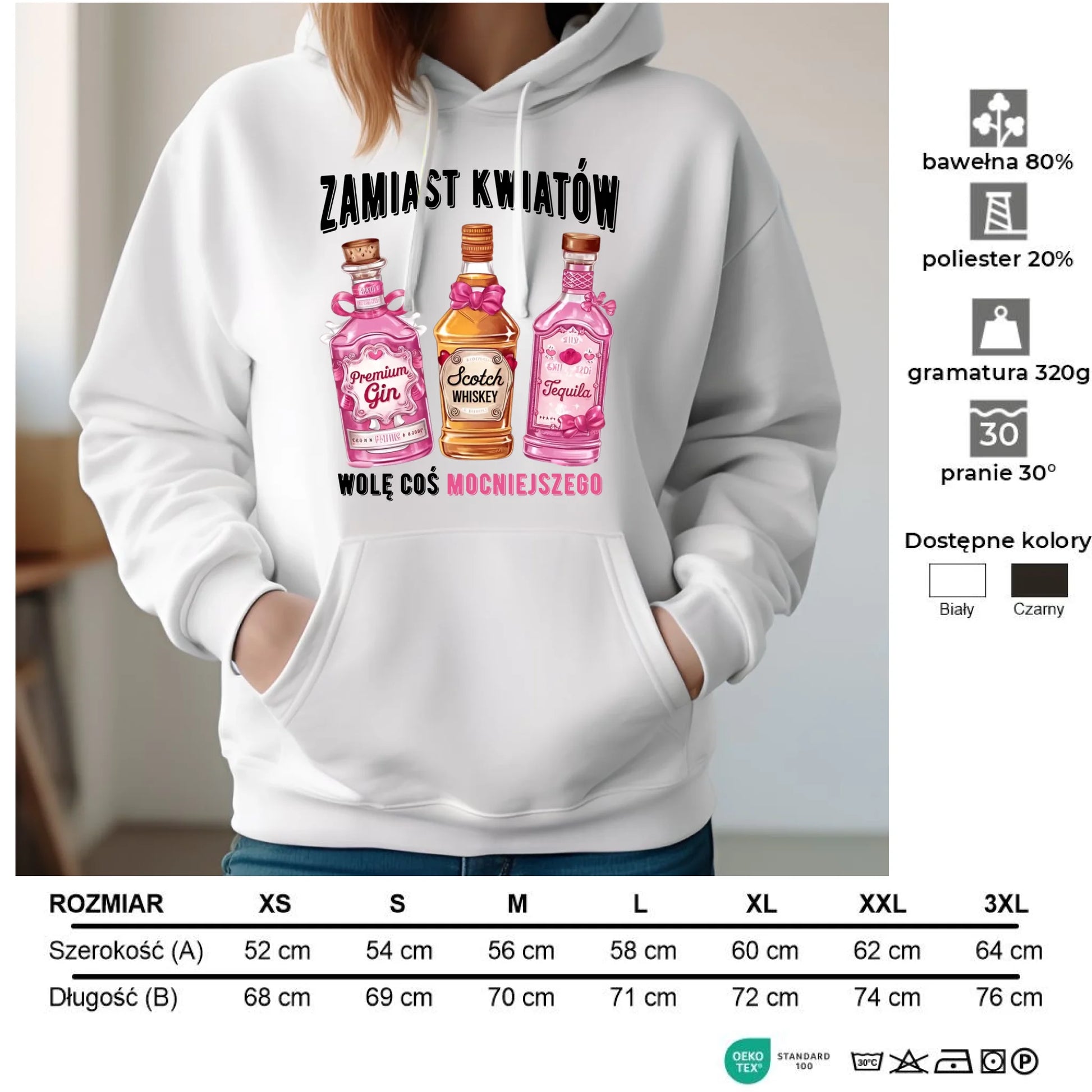 Bluza damska z kapturem - Zamiast kwiatów wolę coś mocniejszego W42 - StoryCups.pl