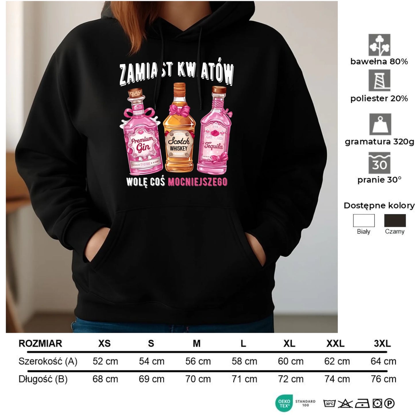 Bluza damska z kapturem - Zamiast kwiatów wolę coś mocniejszego W42 - StoryCups.pl