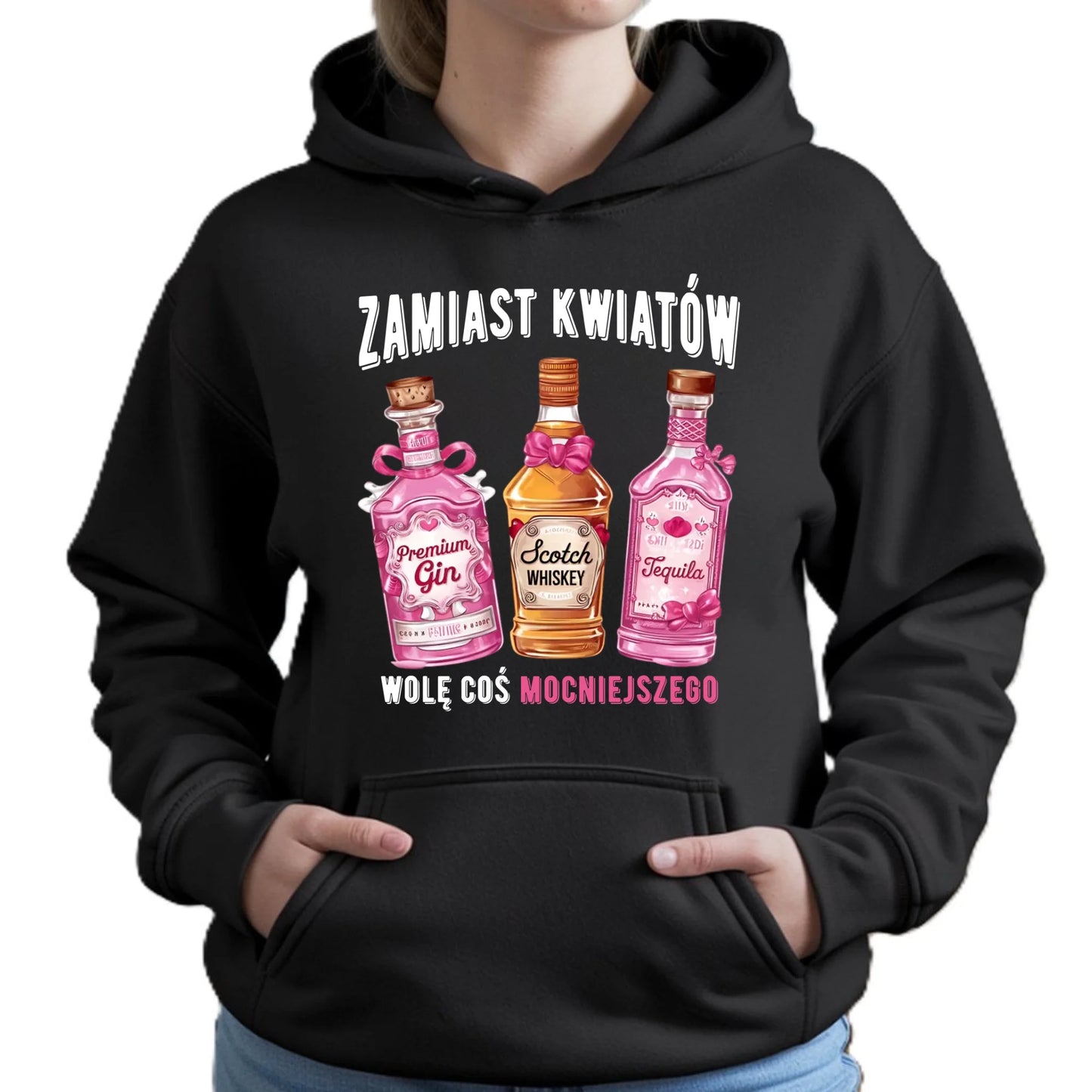 Bluza damska z kapturem - Zamiast kwiatów wolę coś mocniejszego W42 - StoryCups.pl