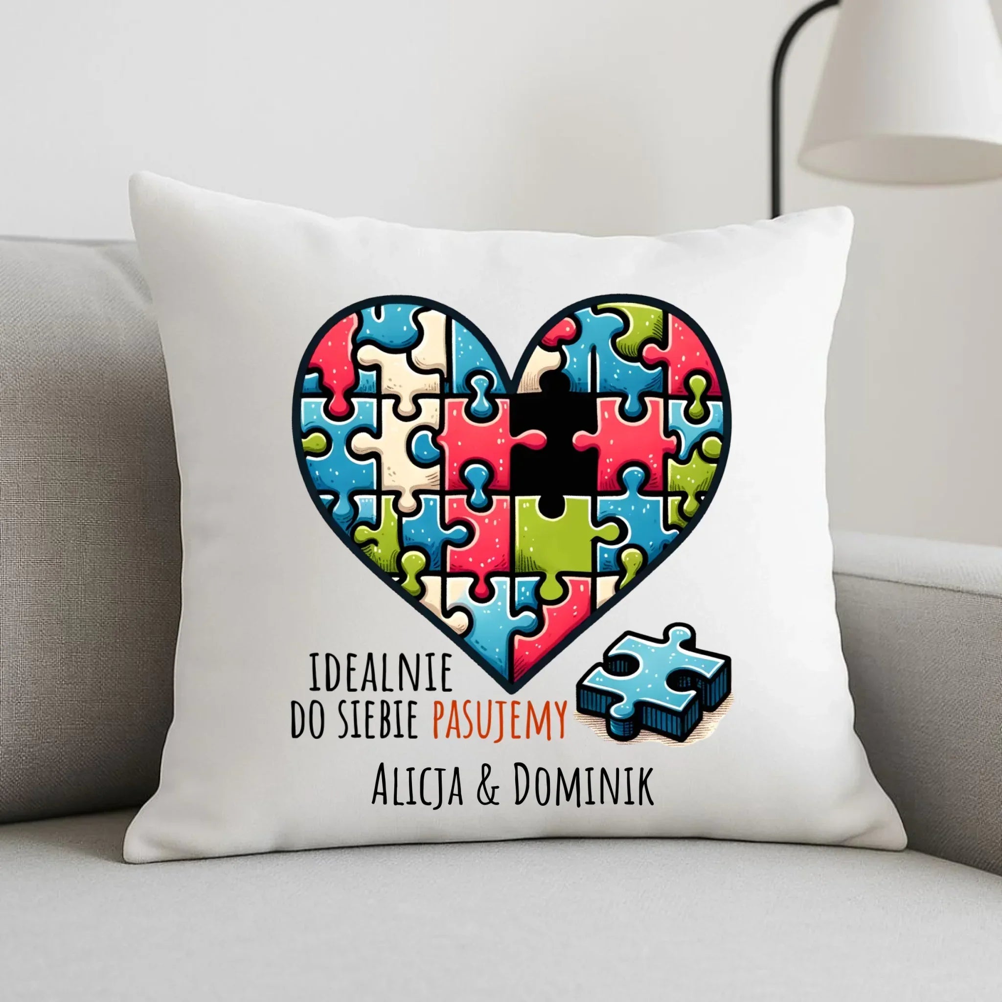 Poduszka dla par - Idealnie do siebie pasujemy - personalizowana W44 - StoryCups.pl