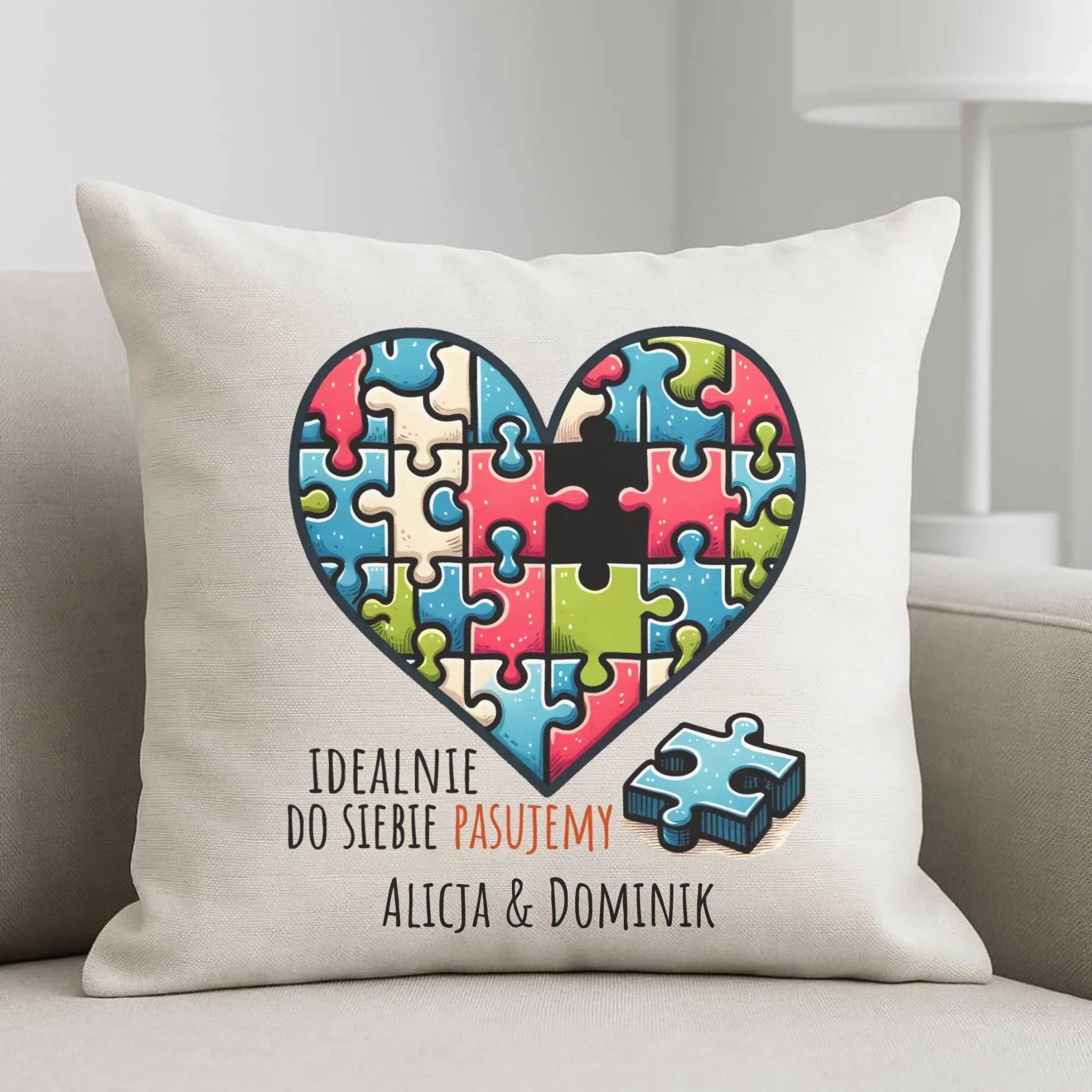 Poduszka dla par - Idealnie do siebie pasujemy - personalizowana W44 - StoryCups.pl