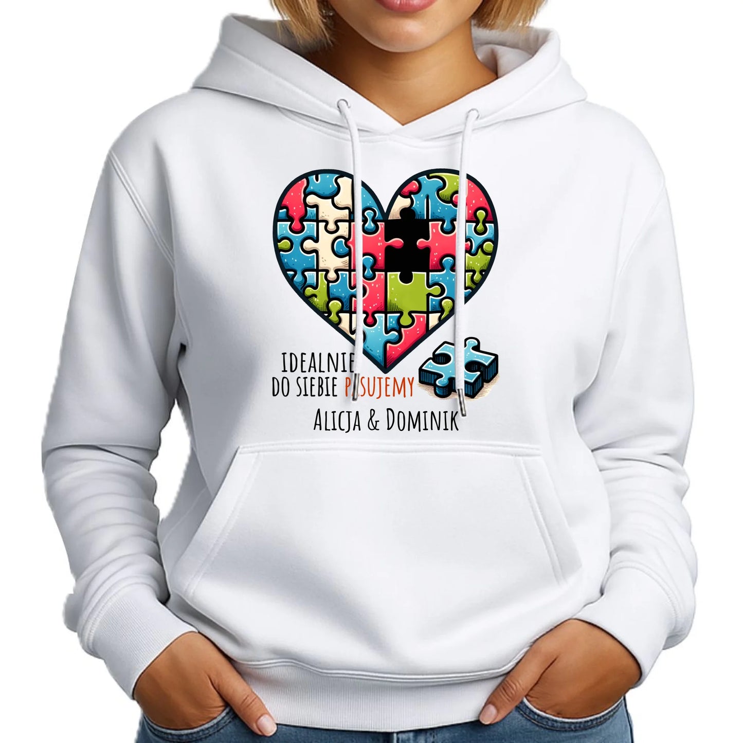 Bluza damska z kapturem - Idealnie do siebie pasujemy - personalizowana W44 - StoryCups.pl