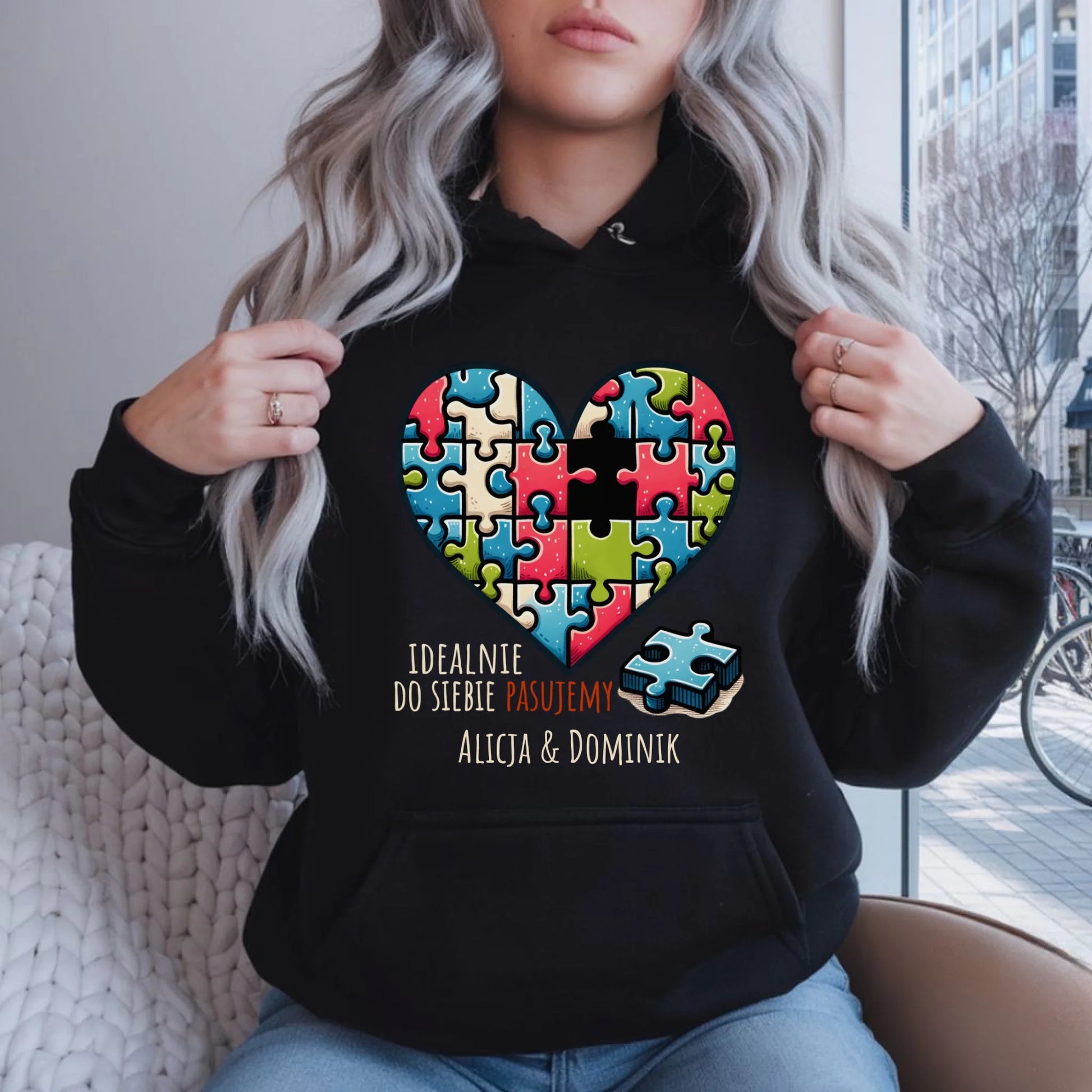 Bluza damska z kapturem - Idealnie do siebie pasujemy - personalizowana W44 - StoryCups.pl
