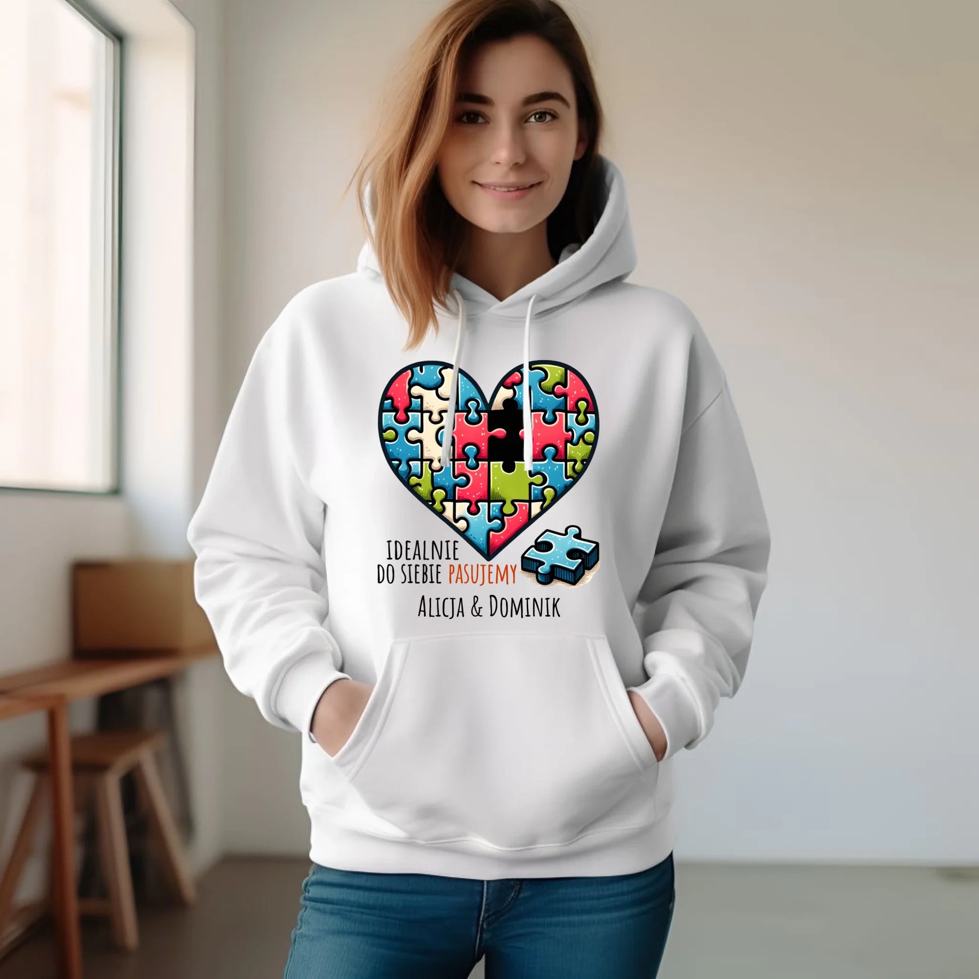 Bluza damska z kapturem - Idealnie do siebie pasujemy - personalizowana W44 - StoryCups.pl