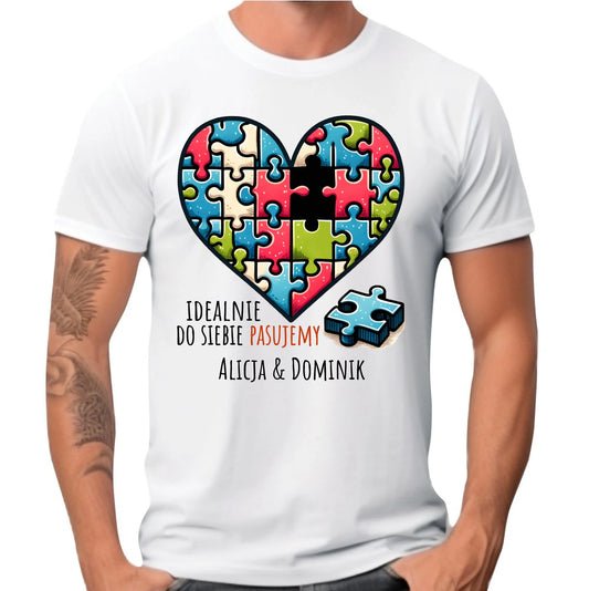 Koszulka męska dla par - Idealnie do siebie pasujemy - personalizowana W44 - StoryCups.pl