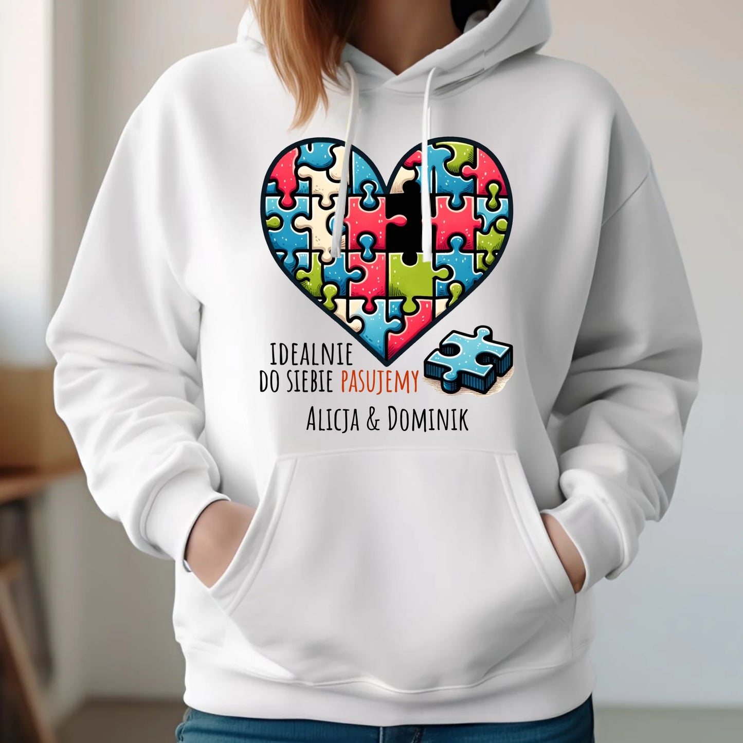 Bluza damska z kapturem - Idealnie do siebie pasujemy - personalizowana W44 - StoryCups.pl