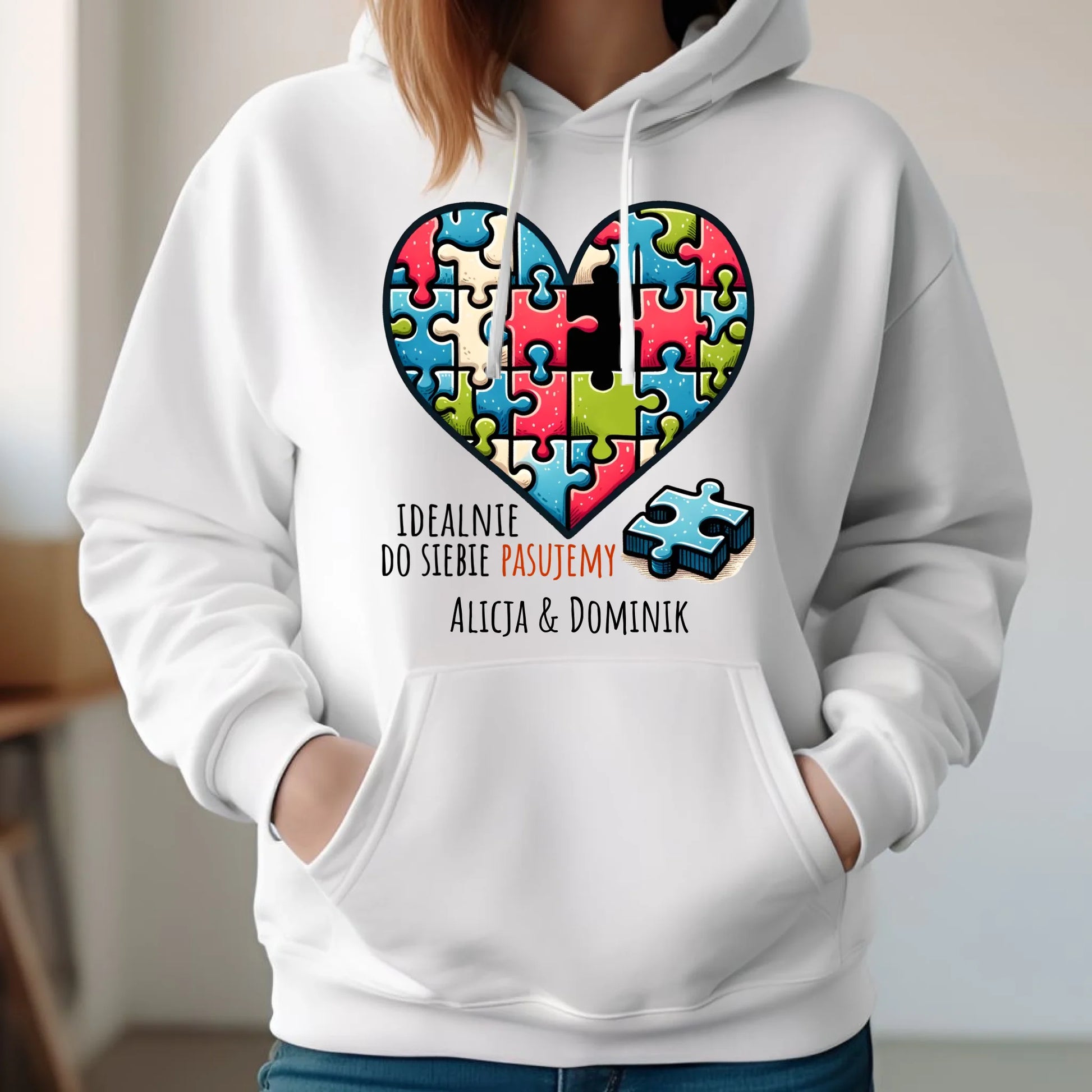 Bluza damska z kapturem - Idealnie do siebie pasujemy - personalizowana W44 - StoryCups.pl