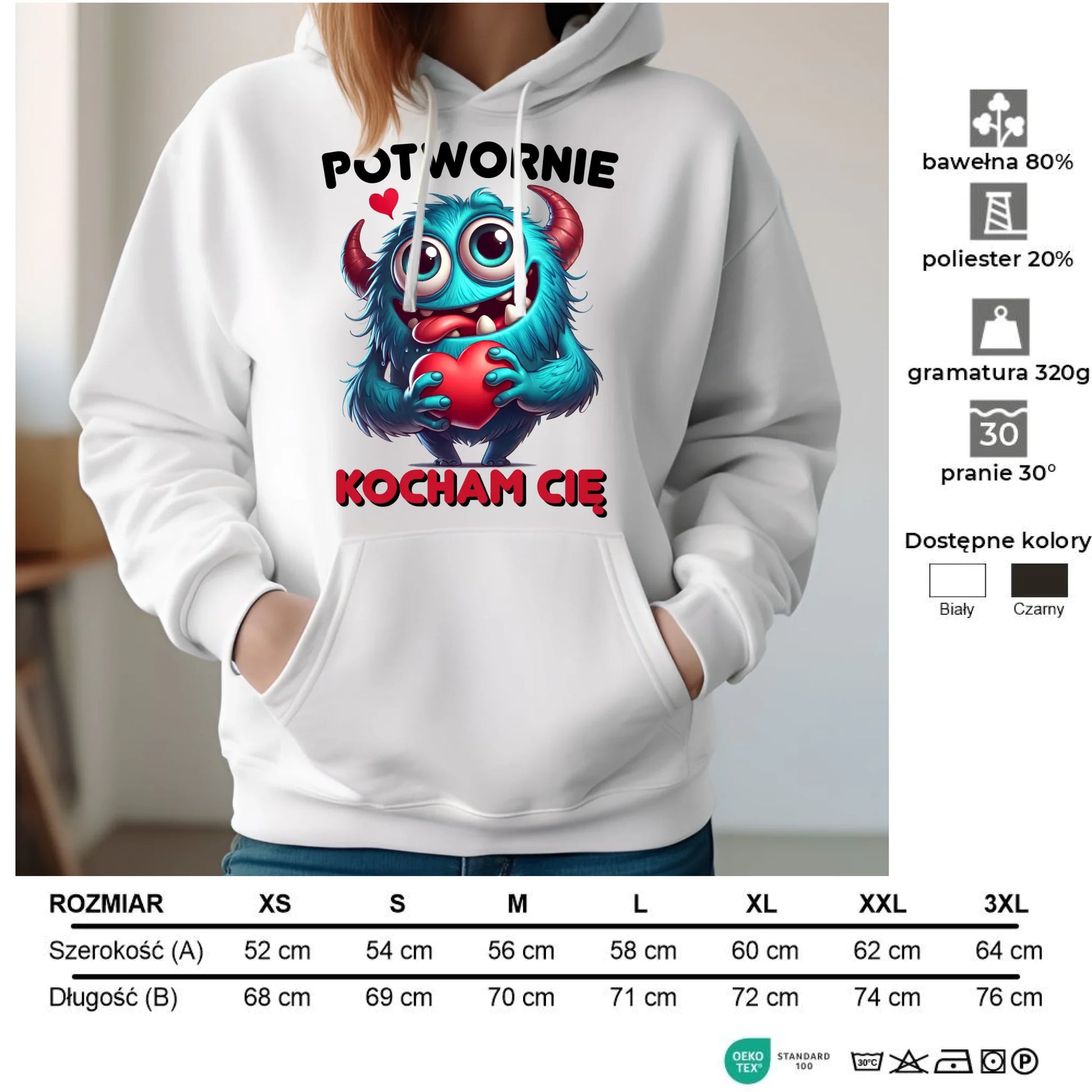 Bluza damska z kapturem - Potwornie Kocham Cię W45 - StoryCups.pl