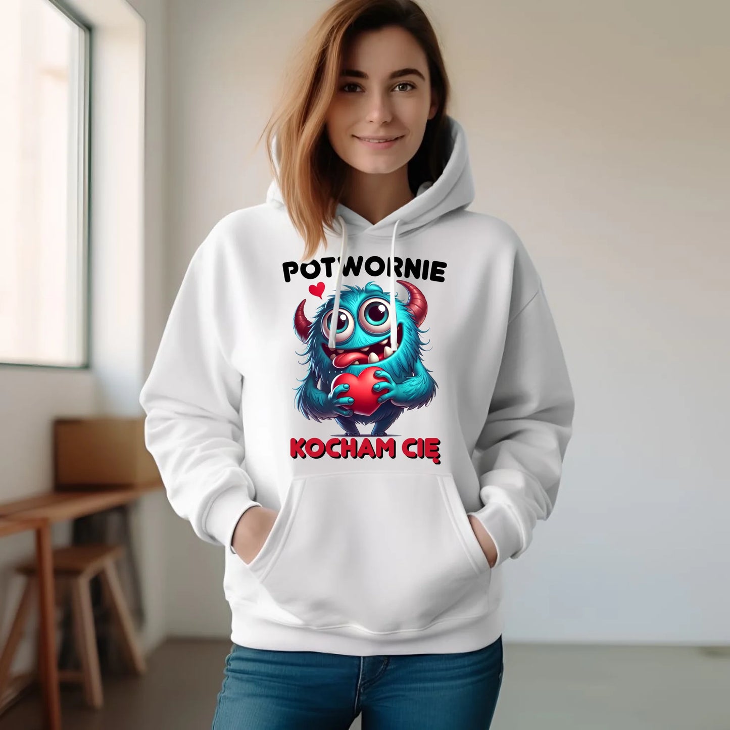 Bluza damska z kapturem - Potwornie Kocham Cię W45 - StoryCups.pl