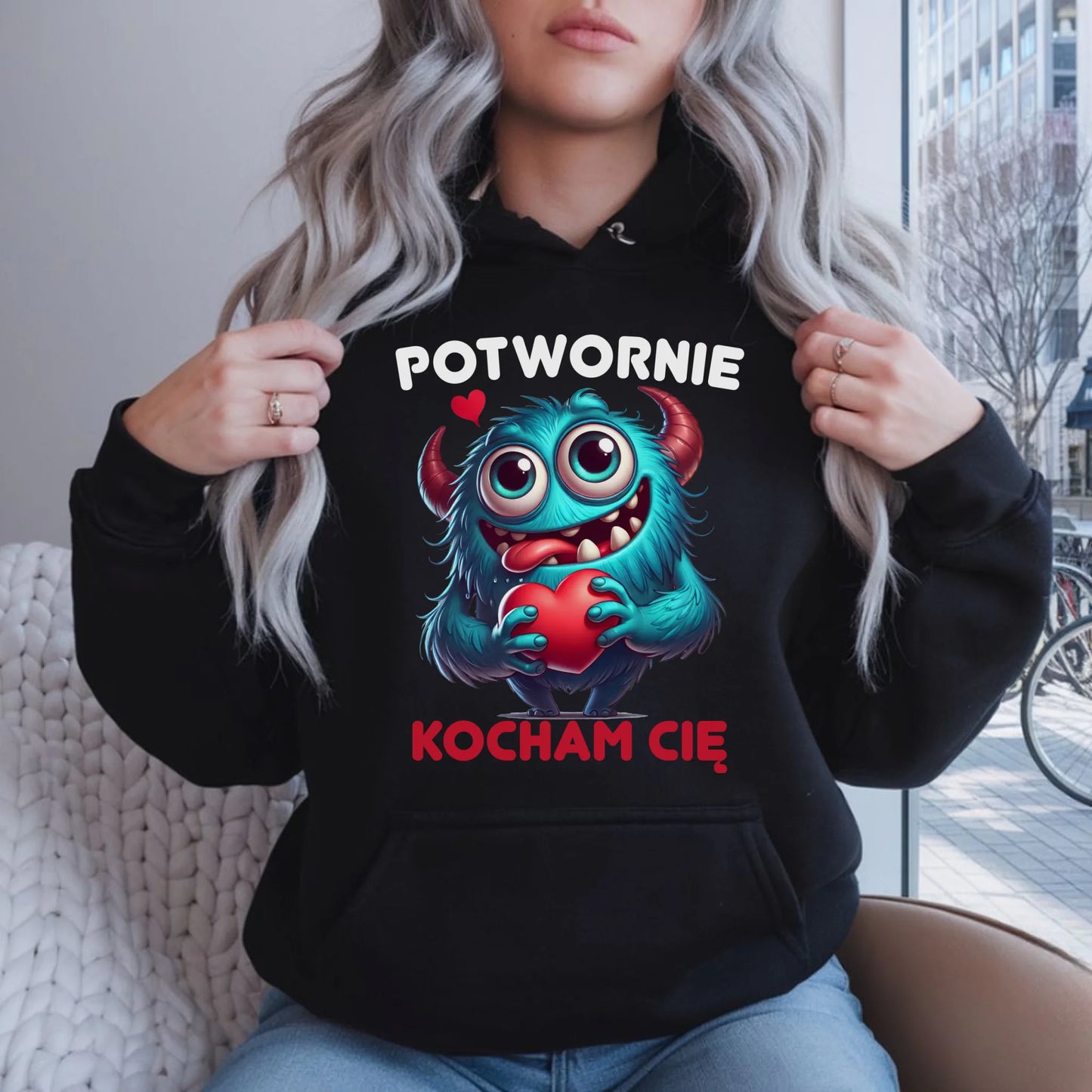 Bluza damska z kapturem - Potwornie Kocham Cię W45 - StoryCups.pl