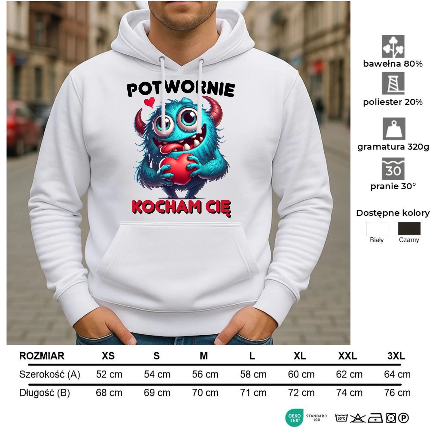 Bluza męska z kapturem - Potwornie Kocham Cię W45 - StoryCups.pl