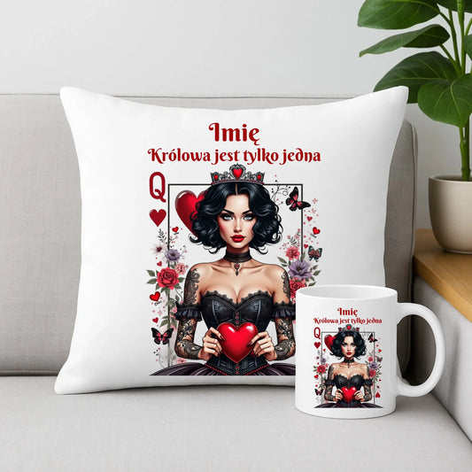 Zestaw poduszka i kubek dla niej - Królowa jest tylko jedna - personalizowany W46 - StoryCups.pl
