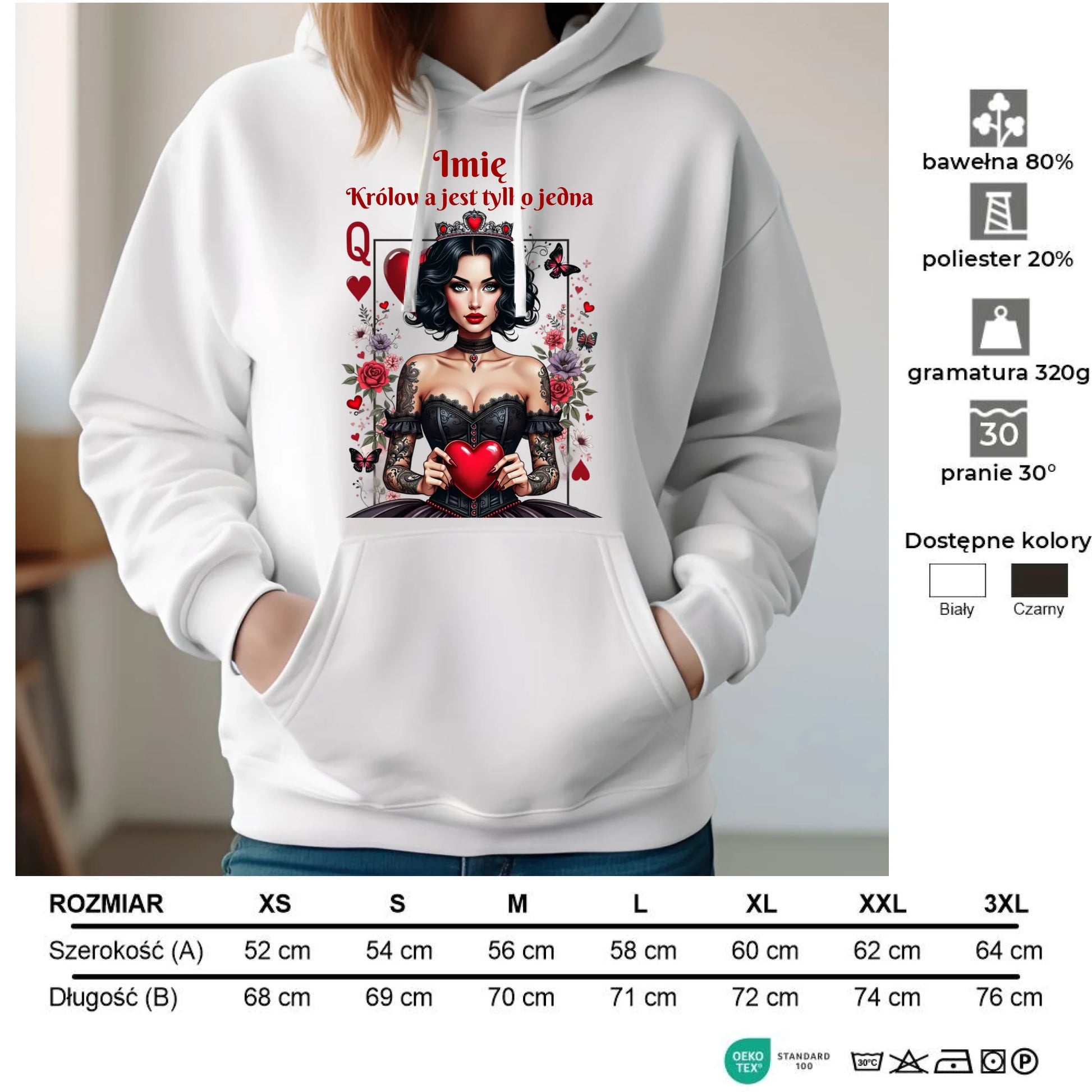 Bluza damska z kapturem - Królowa jest tylko jedna - personalizowana W46 - StoryCups.pl