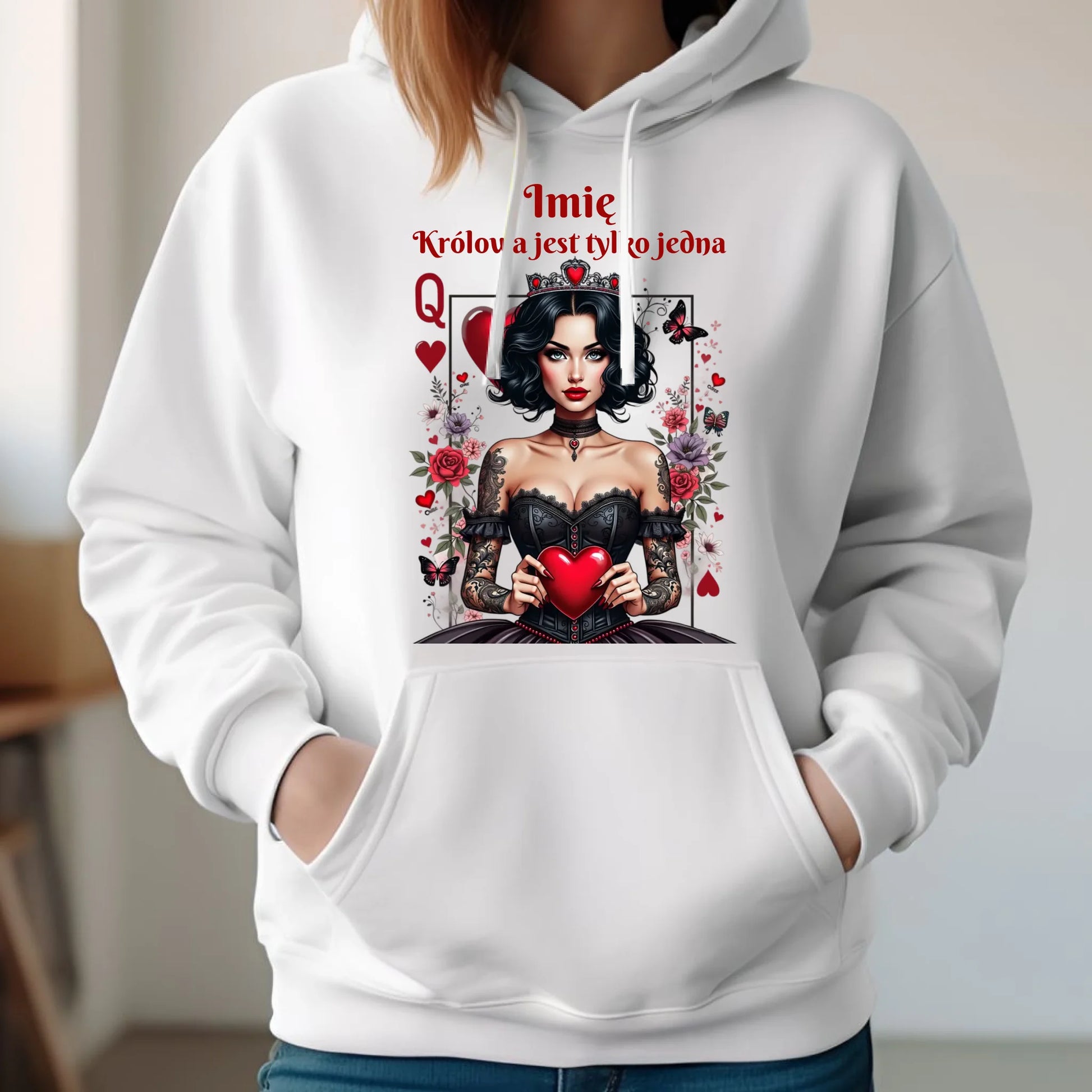 Bluza damska z kapturem - Królowa jest tylko jedna - personalizowana W46 - StoryCups.pl