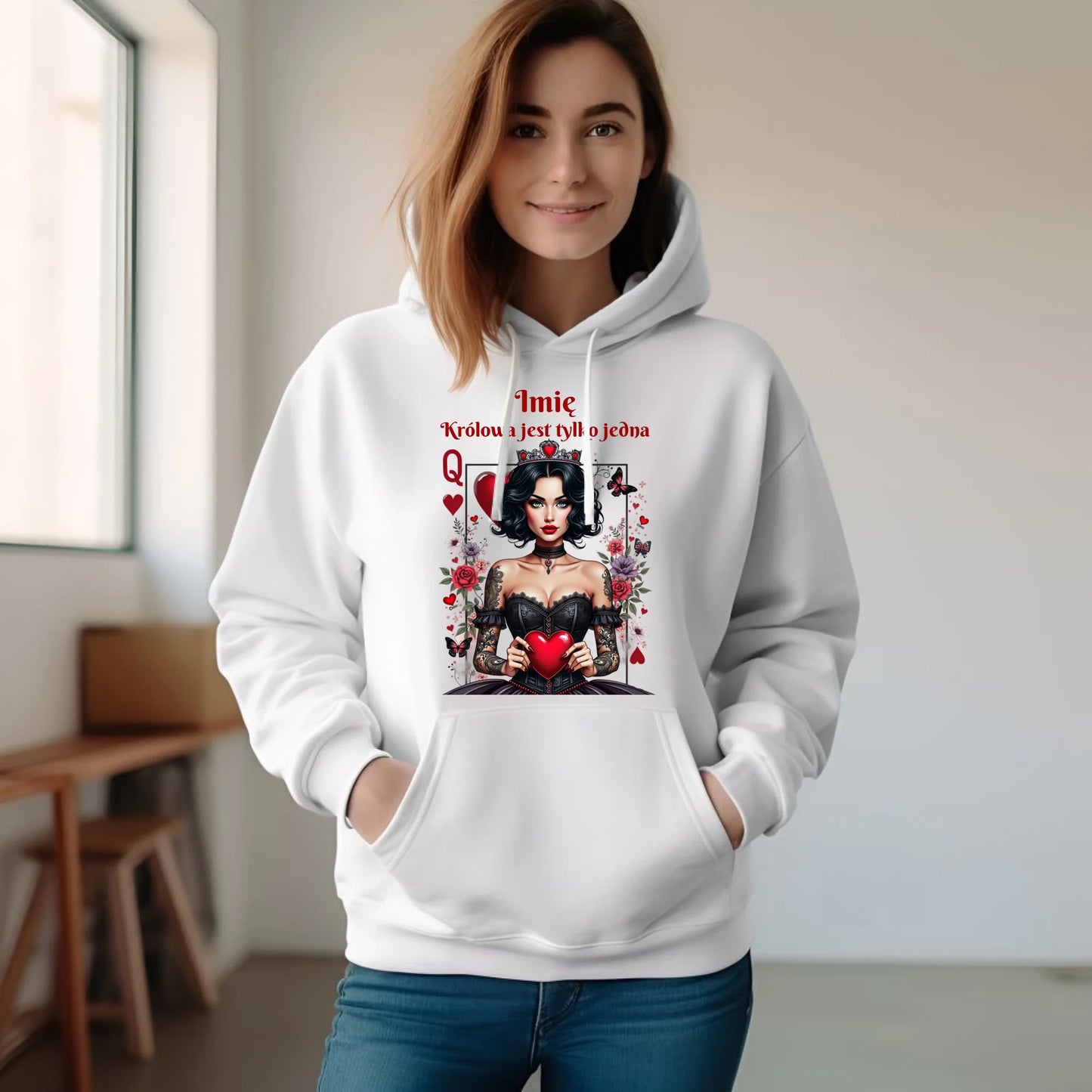 Bluza damska z kapturem - Królowa jest tylko jedna - personalizowana W46 - StoryCups.pl