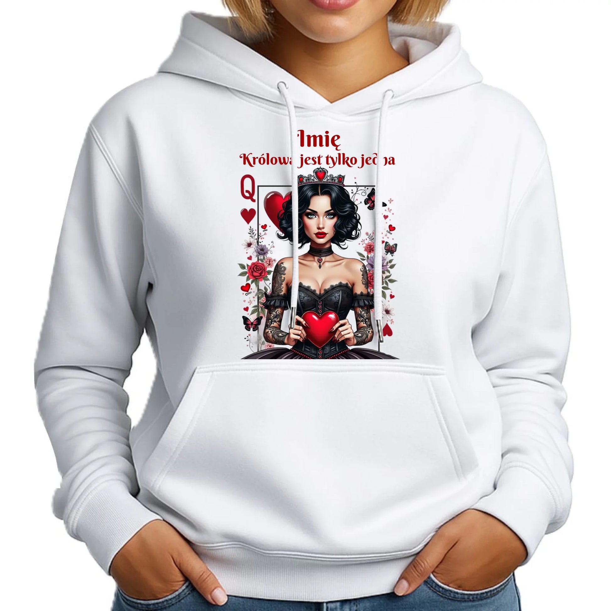Bluza damska z kapturem - Królowa jest tylko jedna - personalizowana W46 - StoryCups.pl