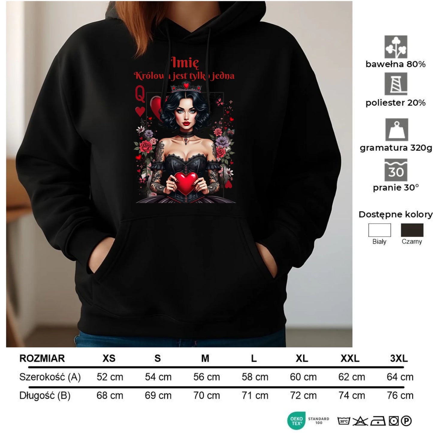 Bluza damska z kapturem - Królowa jest tylko jedna - personalizowana W46 - StoryCups.pl