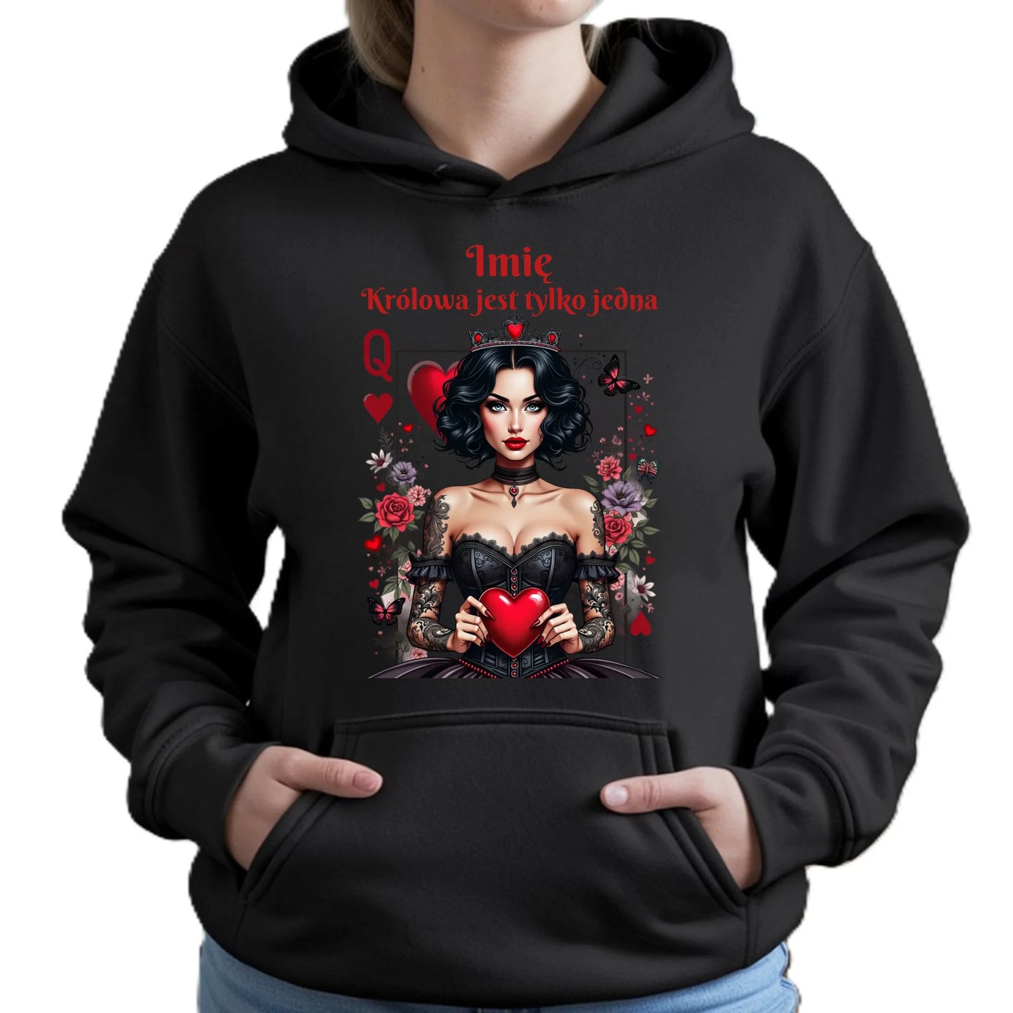 Bluza damska z kapturem - Królowa jest tylko jedna - personalizowana W46 - StoryCups.pl