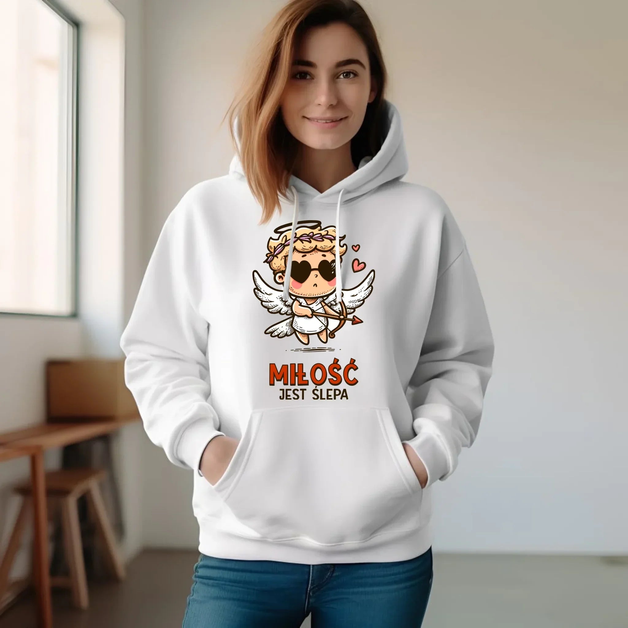 Bluza damska z kapturem - Miłość jest ślepa W48 - StoryCups.pl
