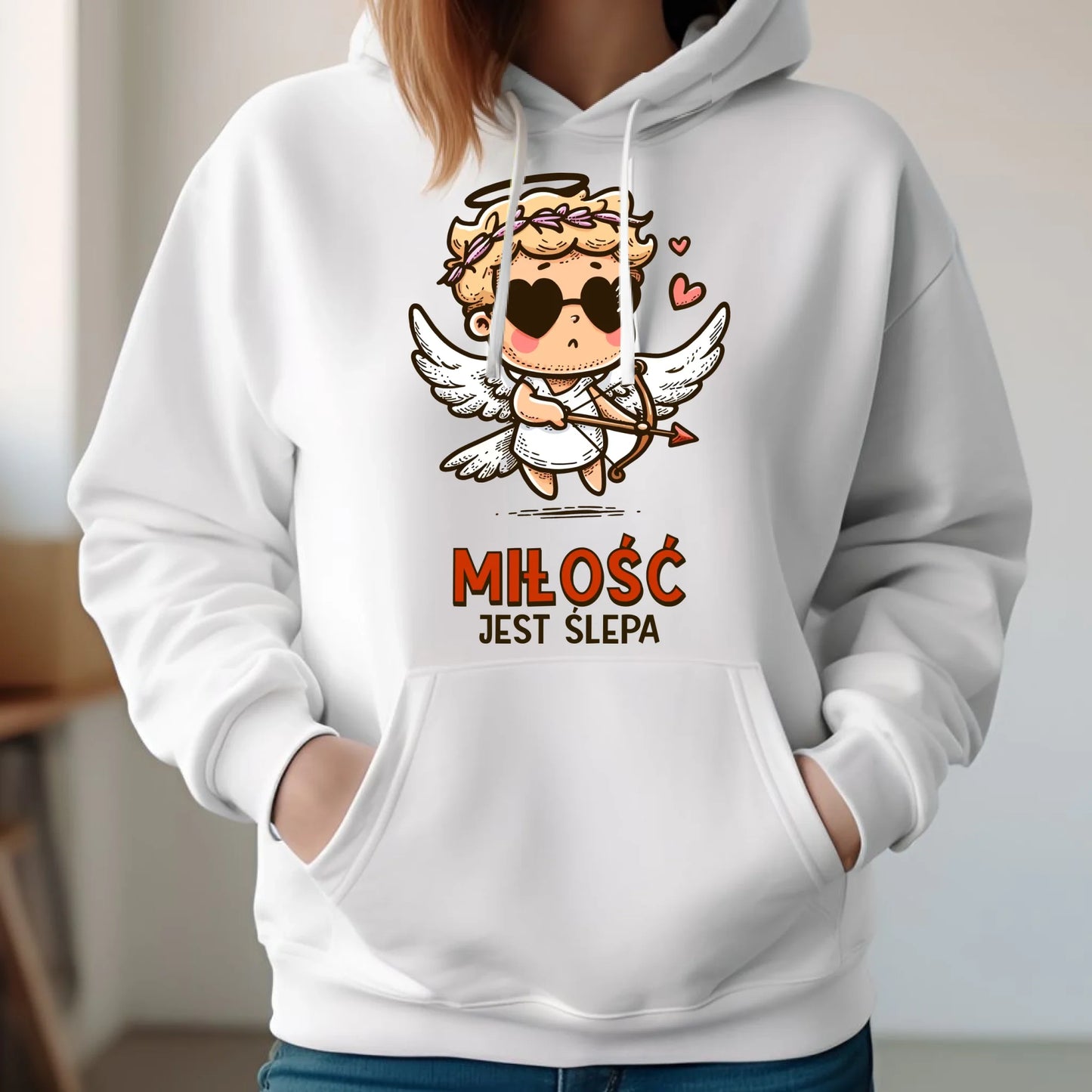 Bluza damska z kapturem - Miłość jest ślepa W48 - StoryCups.pl