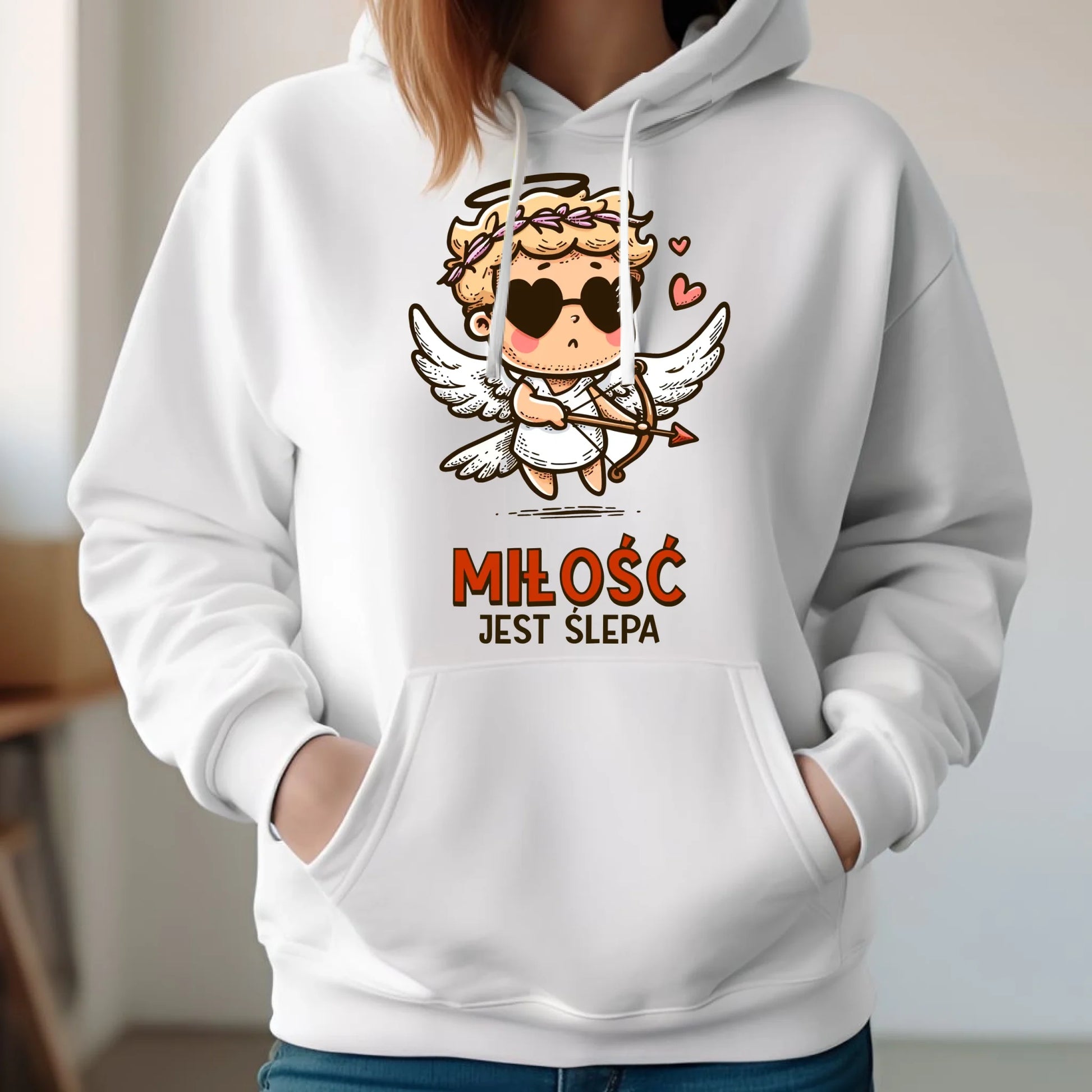 Bluza damska z kapturem - Miłość jest ślepa W48 - StoryCups.pl