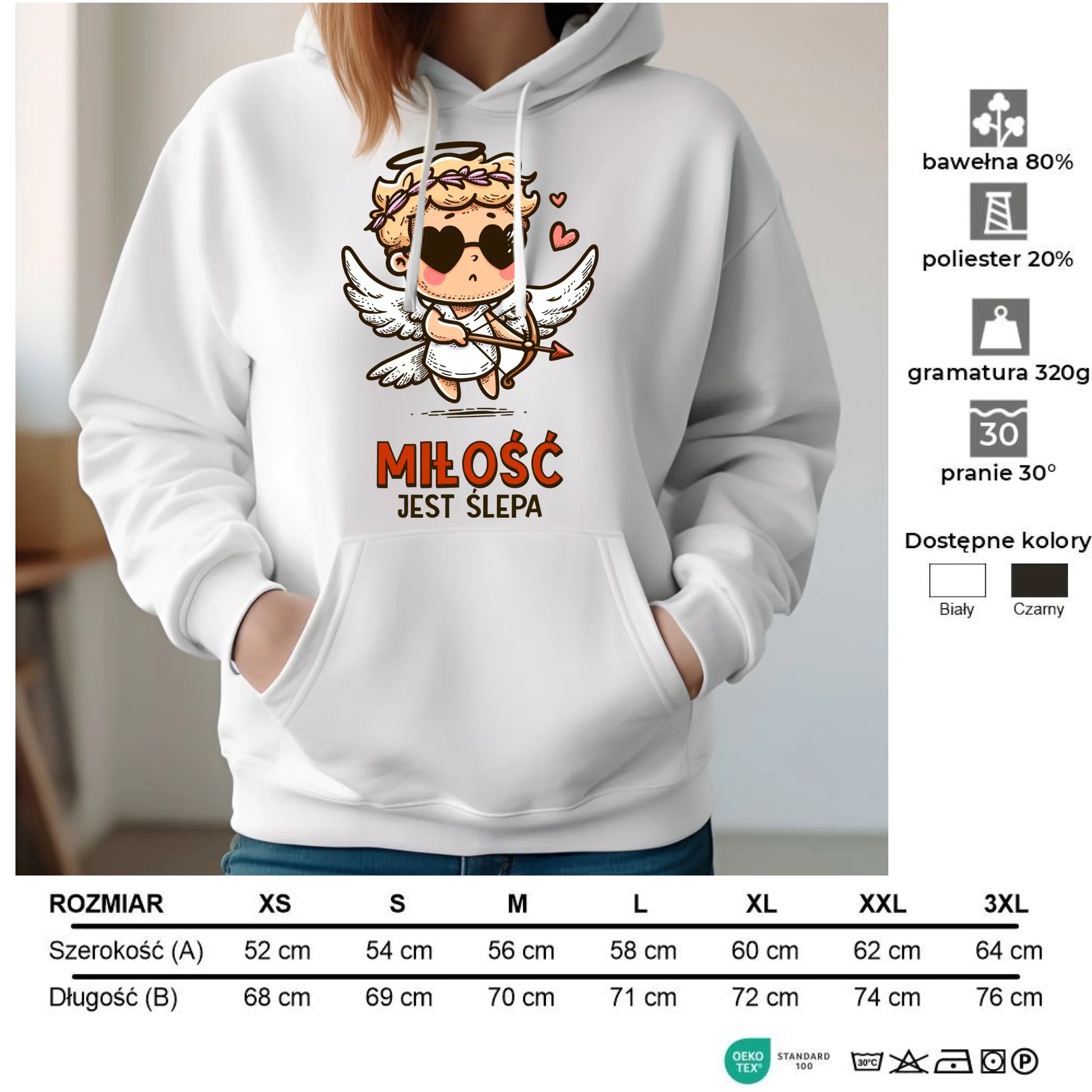 Bluza damska z kapturem - Miłość jest ślepa W48 - StoryCups.pl