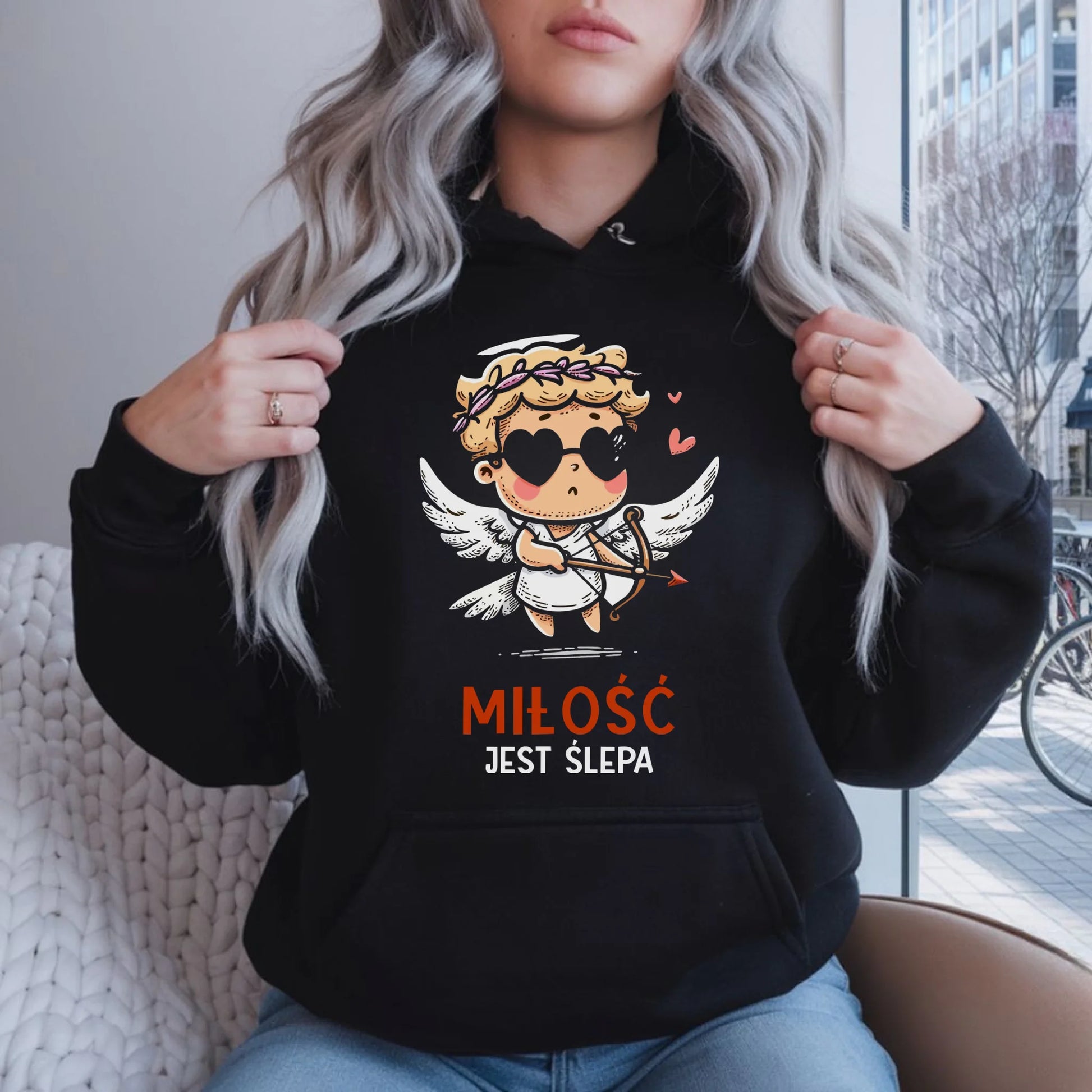 Bluza damska z kapturem - Miłość jest ślepa W48 - StoryCups.pl