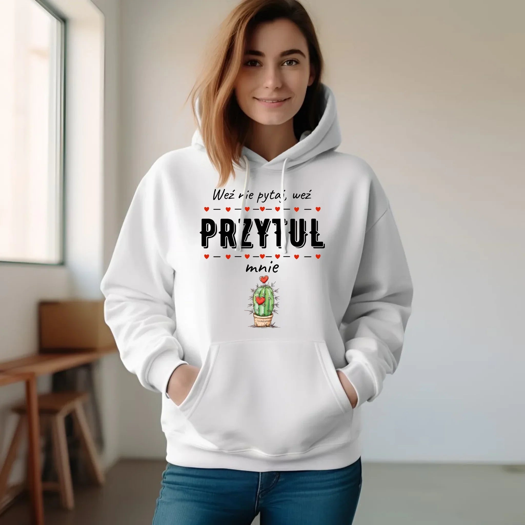 Bluza damska z kapturem - Weź nie pytaj, weź przytul mnie W49 - StoryCups.pl