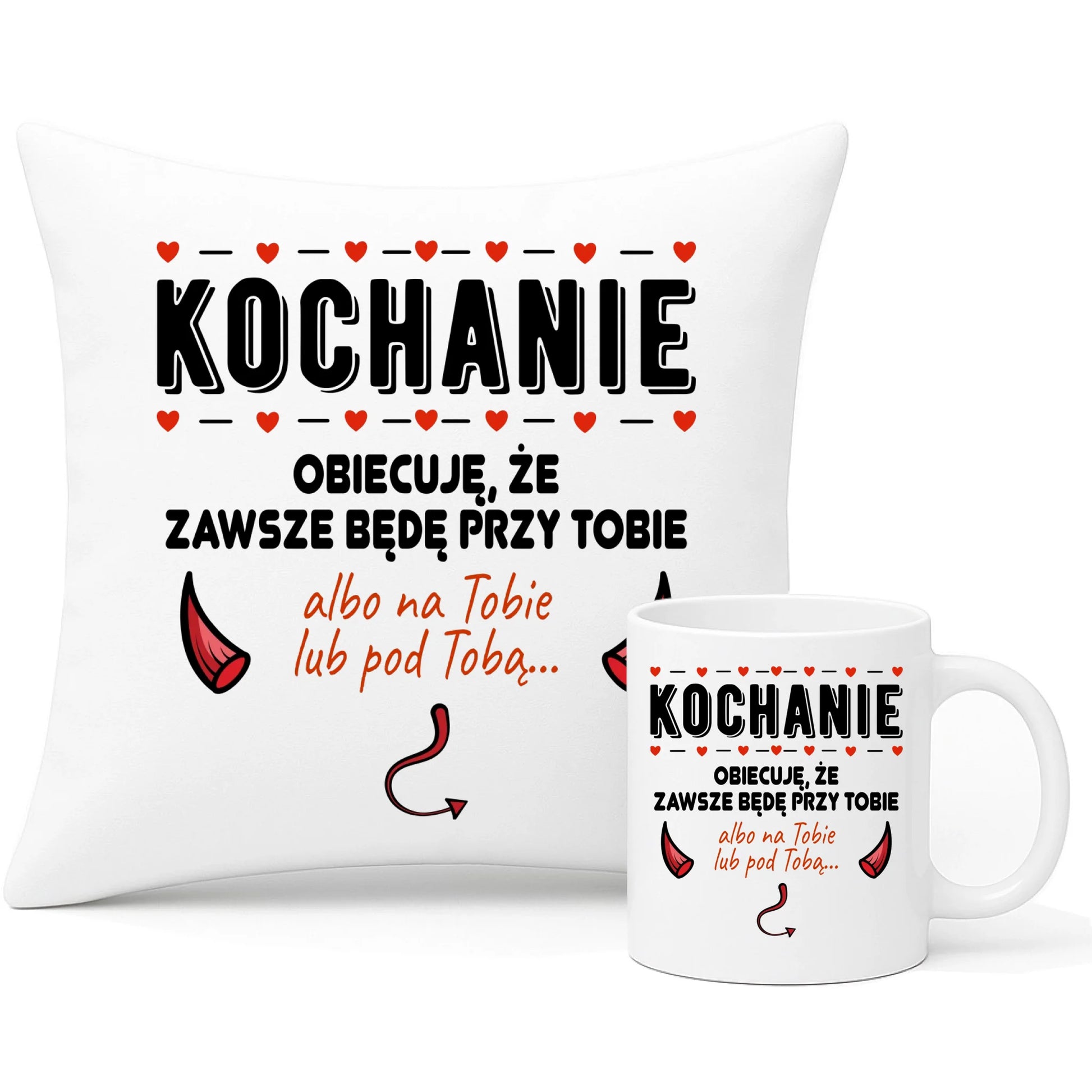 Zestaw poduszka i kubek dla par - Obiecuję, że zawsze będę przy Tobie W50 - StoryCups.pl