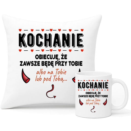 Zestaw poduszka i kubek dla par - Obiecuję, że zawsze będę przy Tobie W50 - StoryCups.pl